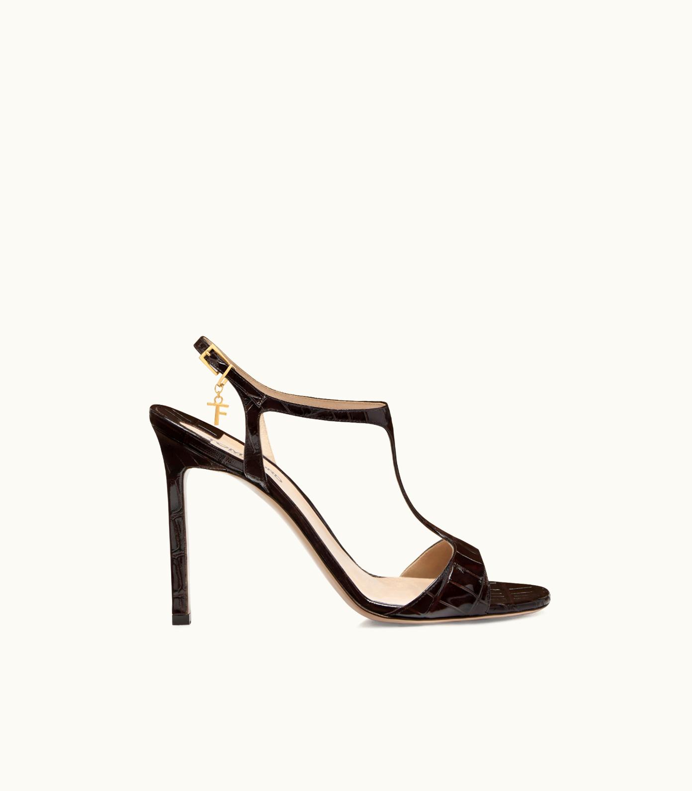 Tom Ford Tom Ford Glossy Stamped Crocodile Leather Angelina Sandal