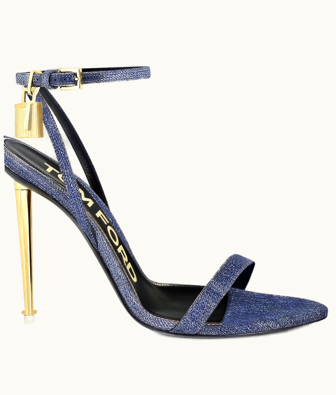Tom Ford Tom Ford Denim Padlock Pointy Naked Sandal 105 MM