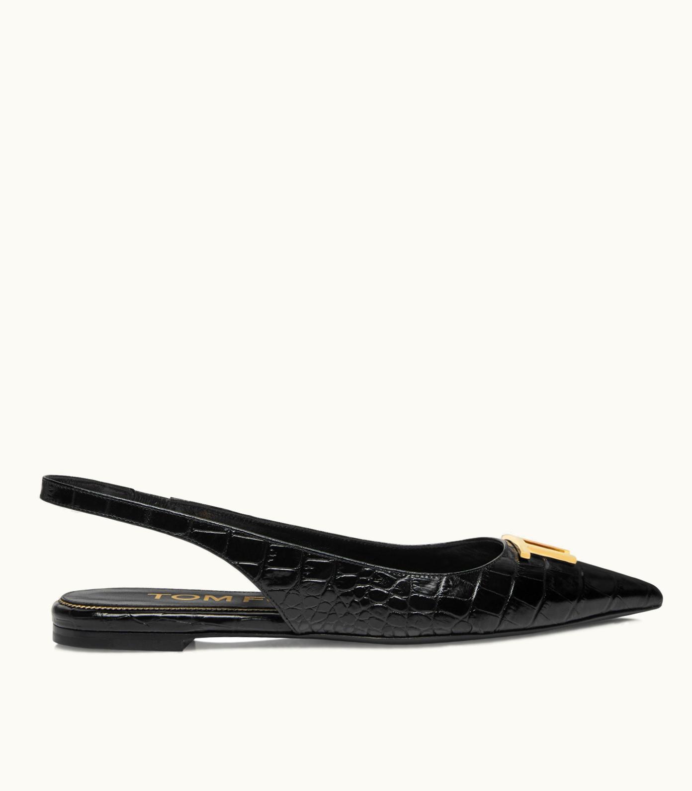 Tom Ford Tom Ford Shiny Stamped Crocodile Leather Tf Slingback Ballerina Flat