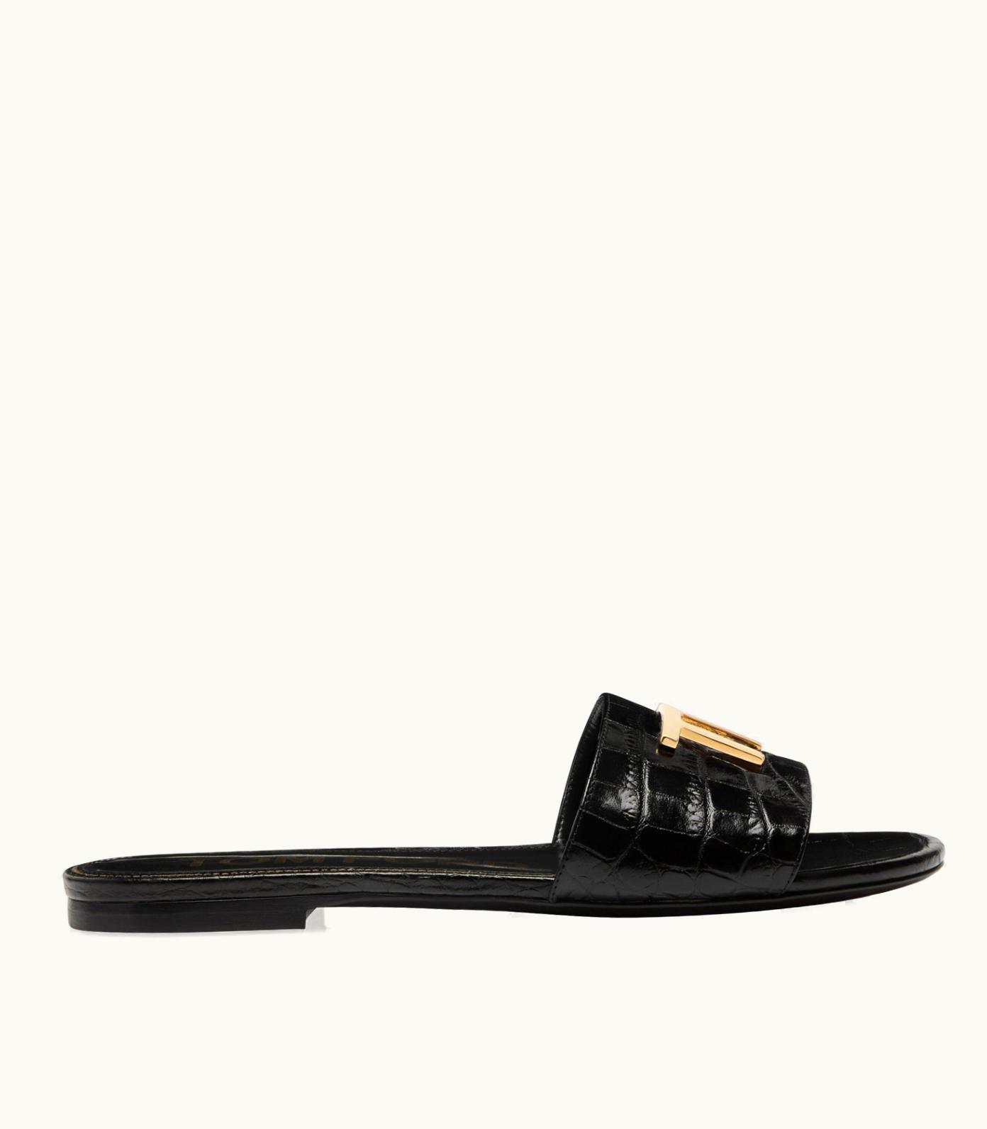 Tom Ford Tom Ford TF Crocodile Leather Slide Black