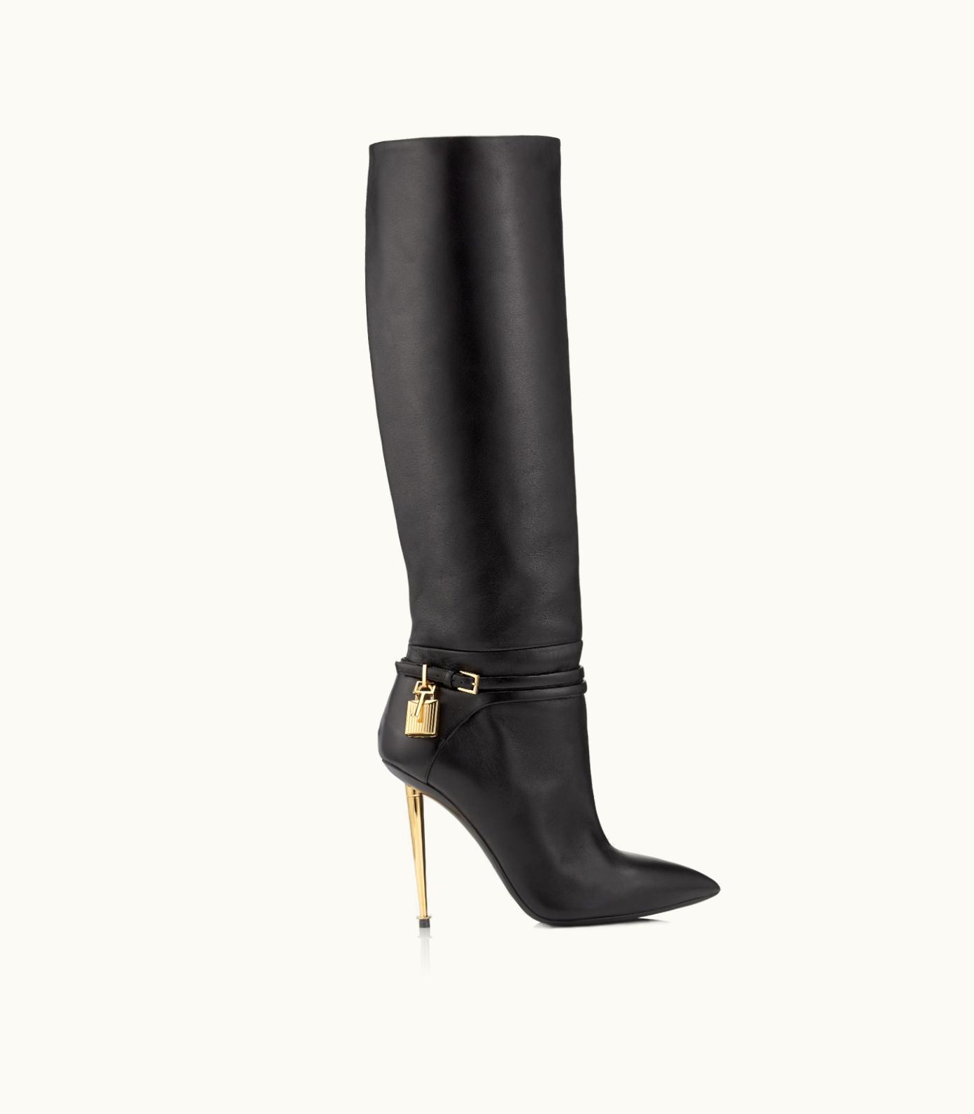 Tom Ford Tom Ford Spike Heel Leather Padlock Boot Black