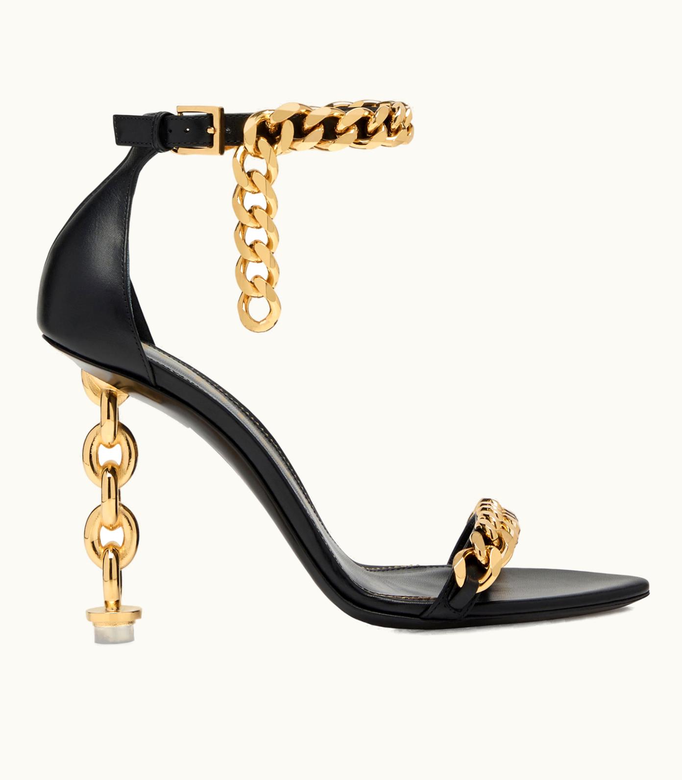 Tom Ford Tom Ford Leather Chain Heel Ankle Strap Sandal