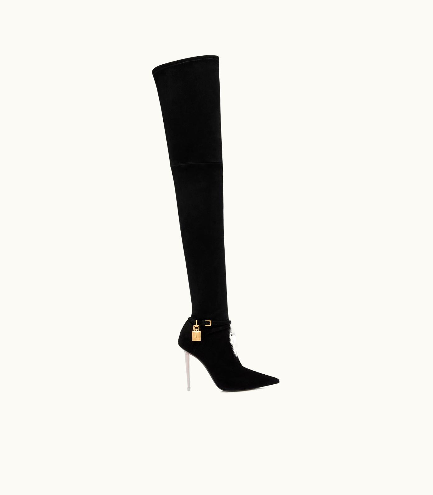 Tom Ford Tom Ford Stretch Suede Leather Padlock Over The Knee Boot