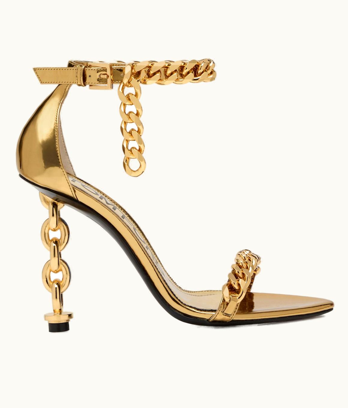 Tom Ford Tom Ford Mirror Leather Chain Heel Ankle Strap Sandal