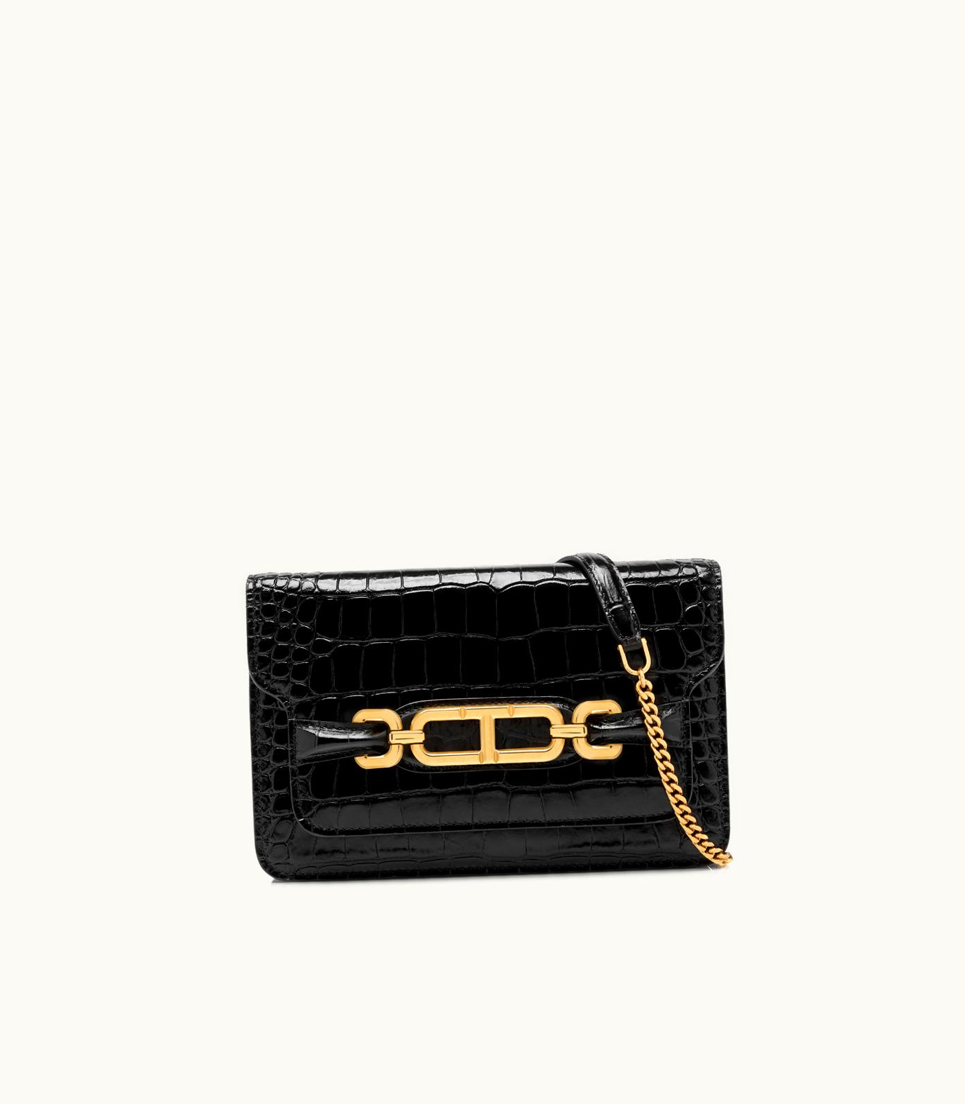 Tom Ford Tom Ford Whitney Stamped Crocodile Leather Small Shoulder Bag Black