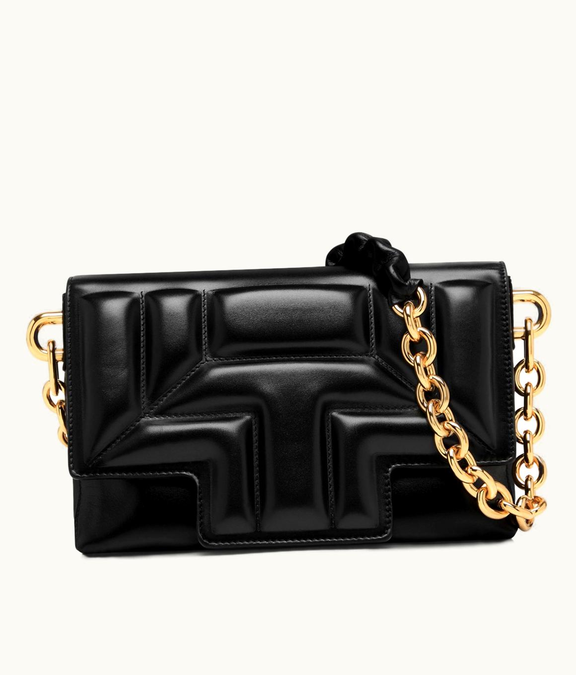 Tom Ford Tom Ford Quilted Leather T Medium Shoulder Bag in Black Calfskin