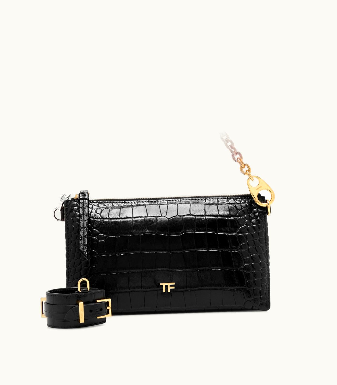Tom Ford Tom Ford Shiny Stamped Crocodile Leather Carine Clutch