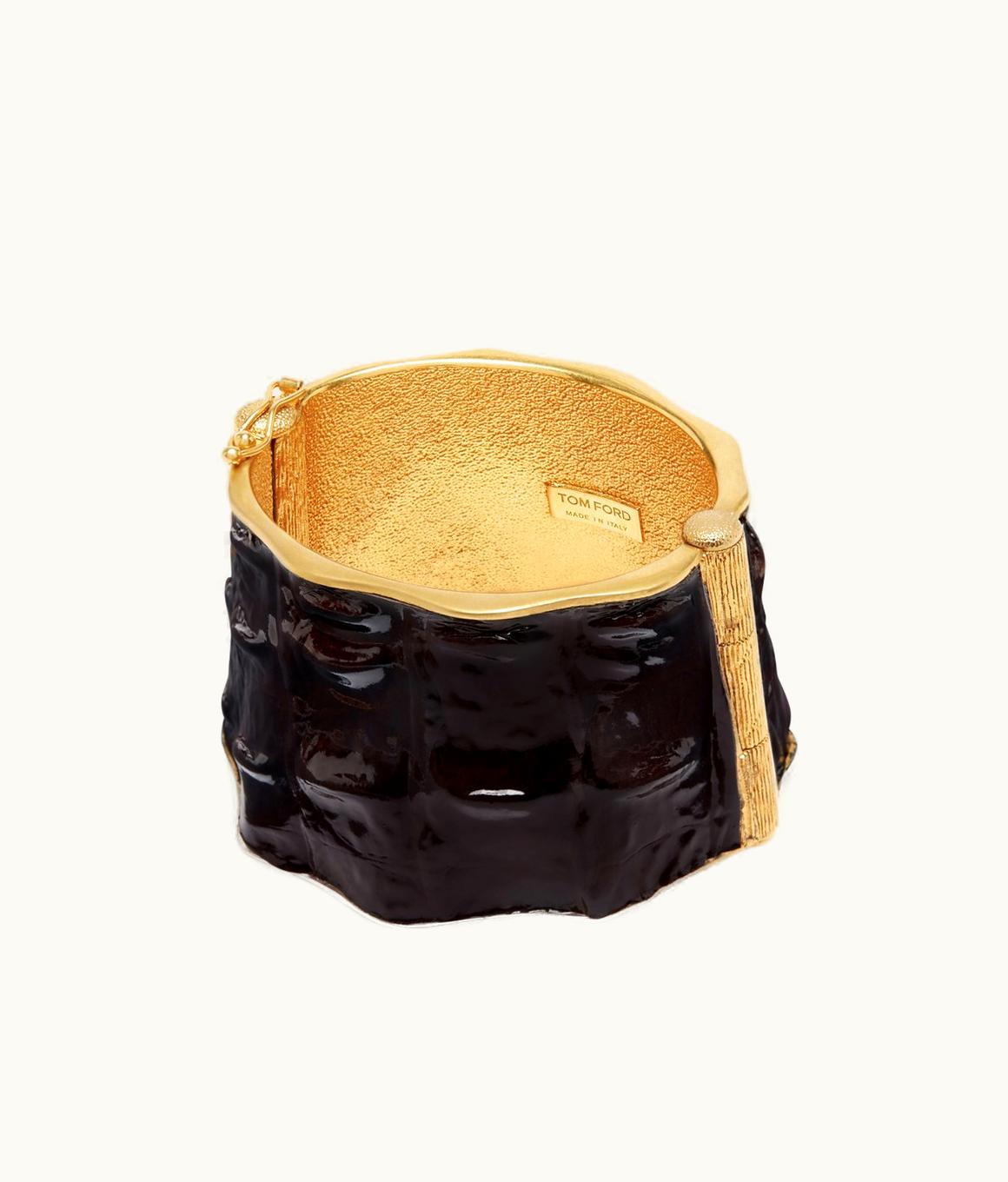 Tom Ford Tom Ford Brass And Glossy Stamped Crocodile Leather Solar Cuff