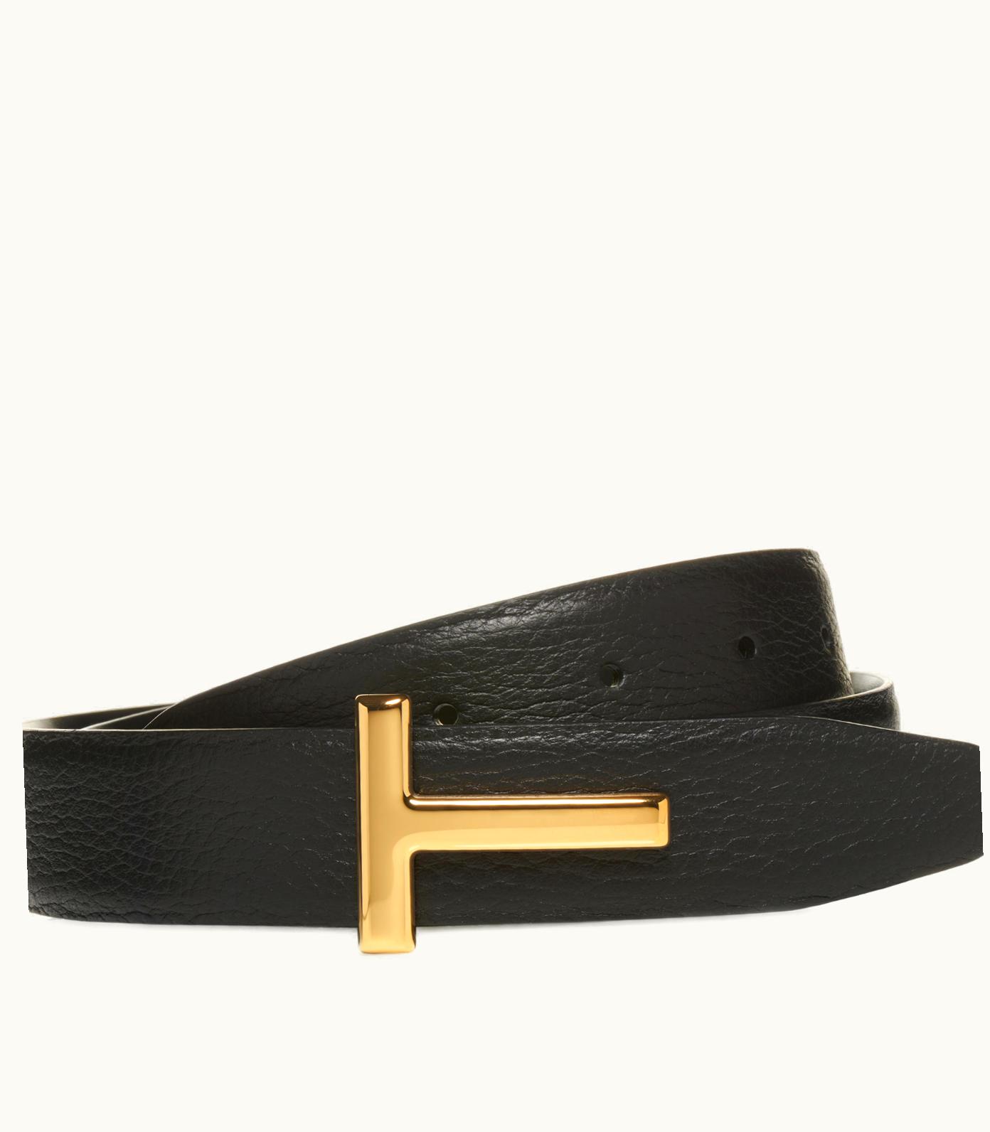 Tom Ford Tom Ford Grained Leather And Shiny Smooth Leather Reversible T Belt