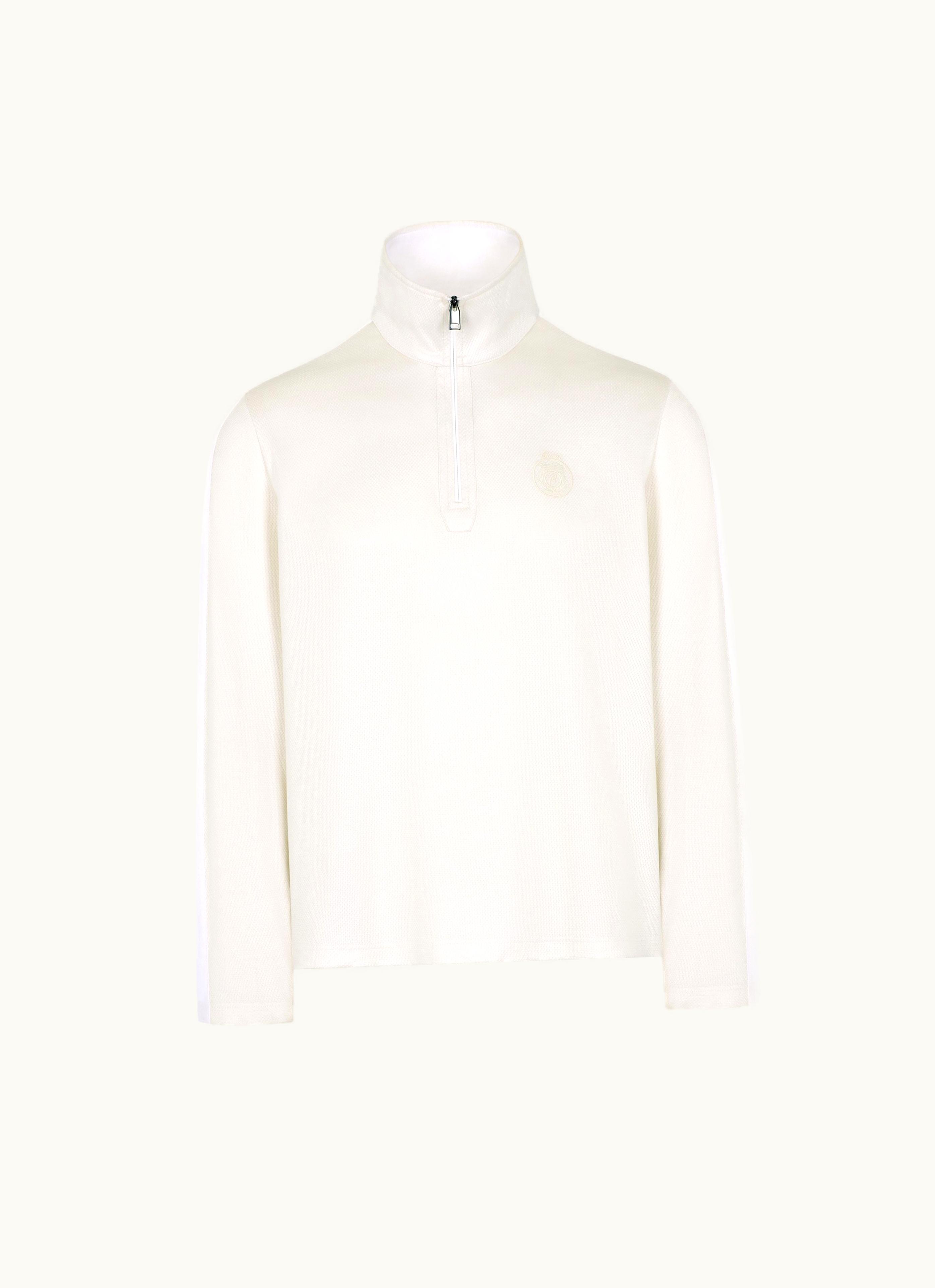 Brioni Brioni Ivory White Silk And Cotton Jersey half-zip Mockneck Sweater