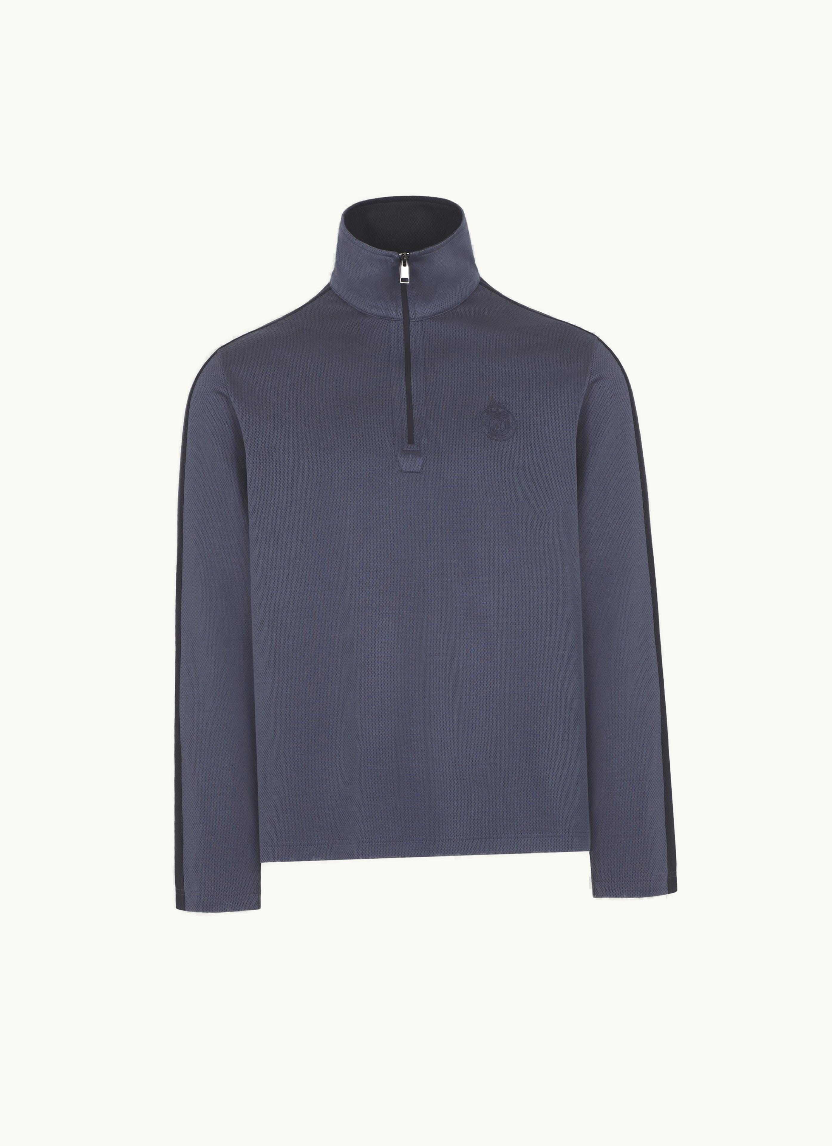 Brioni Brioni Steel Blue Silk And Cotton Jersey half-zip Mockneck Sweater