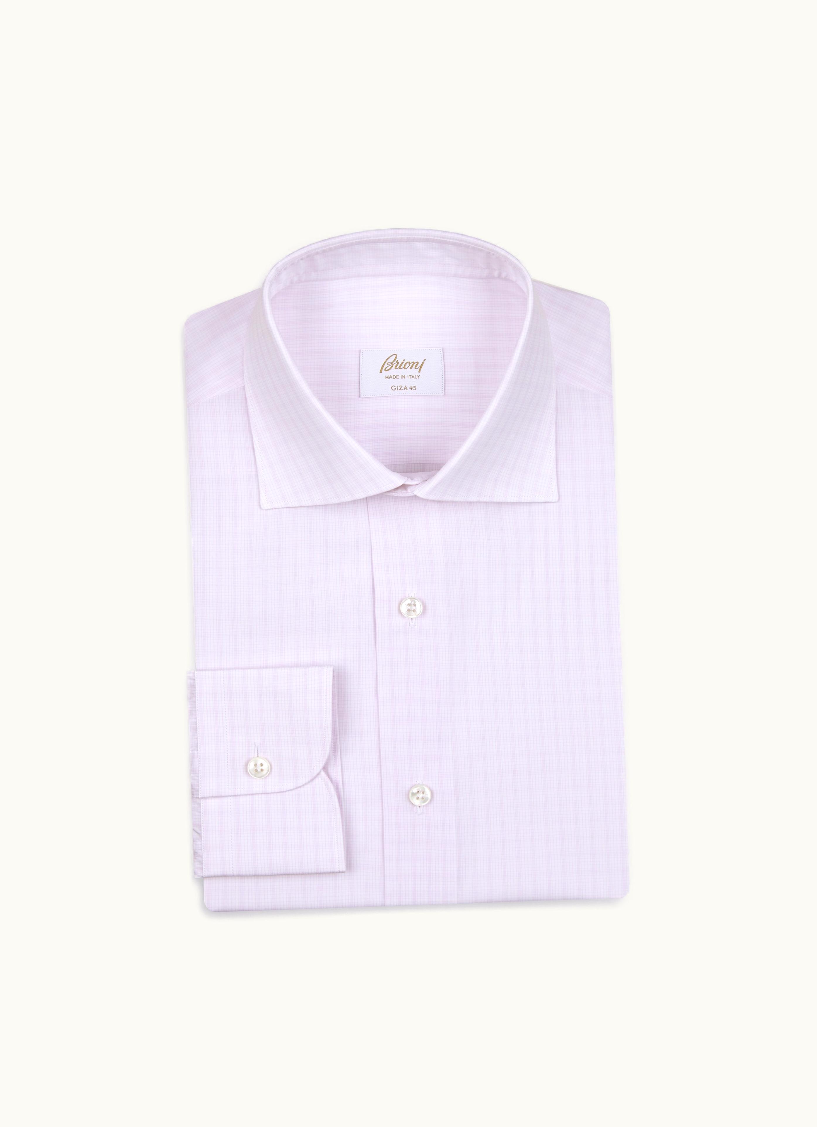 Brioni Brioni White And Lilac Checked Giza 45 Cotton Formal Shirt