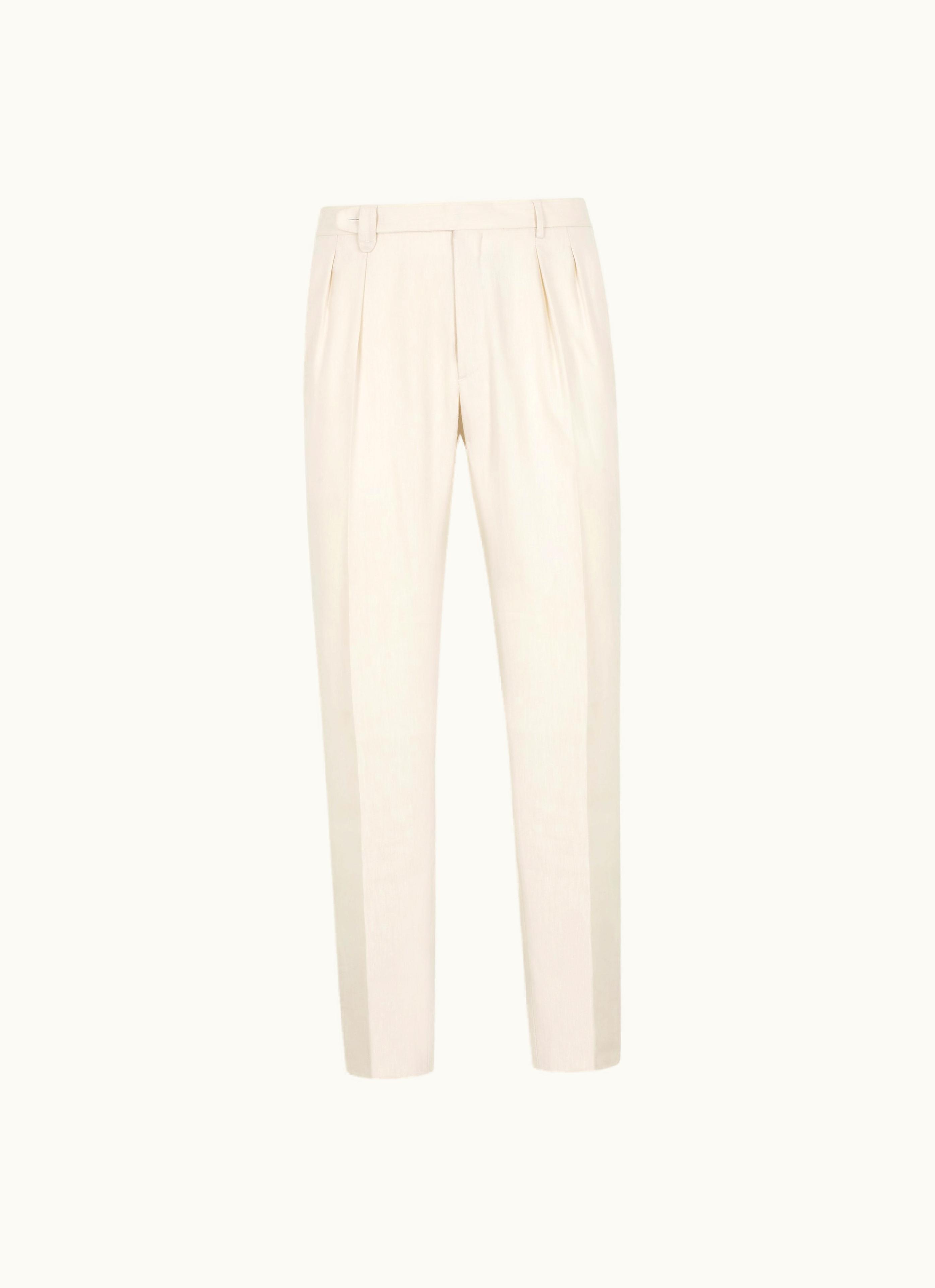 Brioni Brioni Ivory White Linen And Wool Twill Elba Trousers