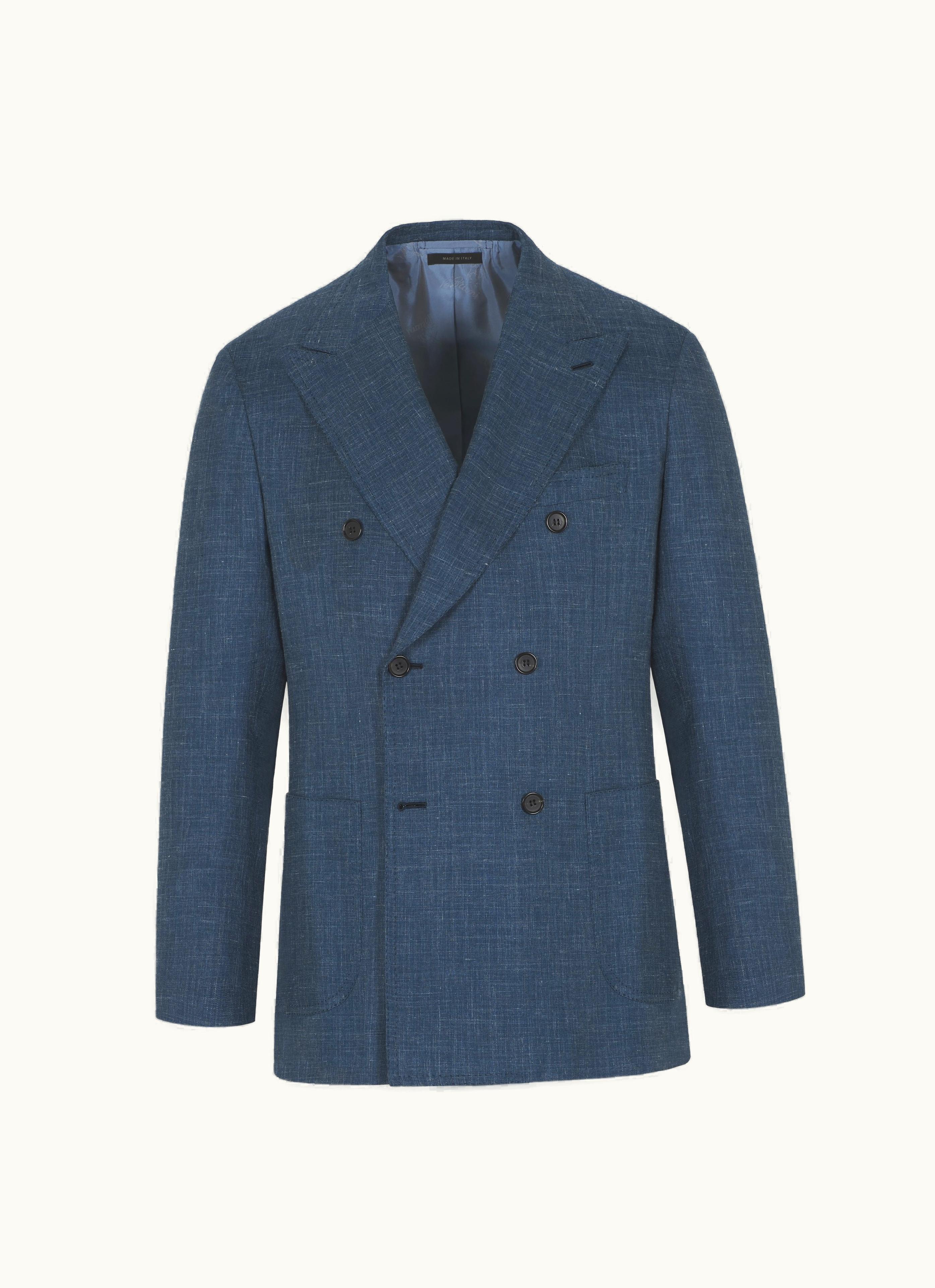 Brioni Brioni Petrol Blue Silk, Cashmere And Linen Twill double-breasted Amalfi Jacket