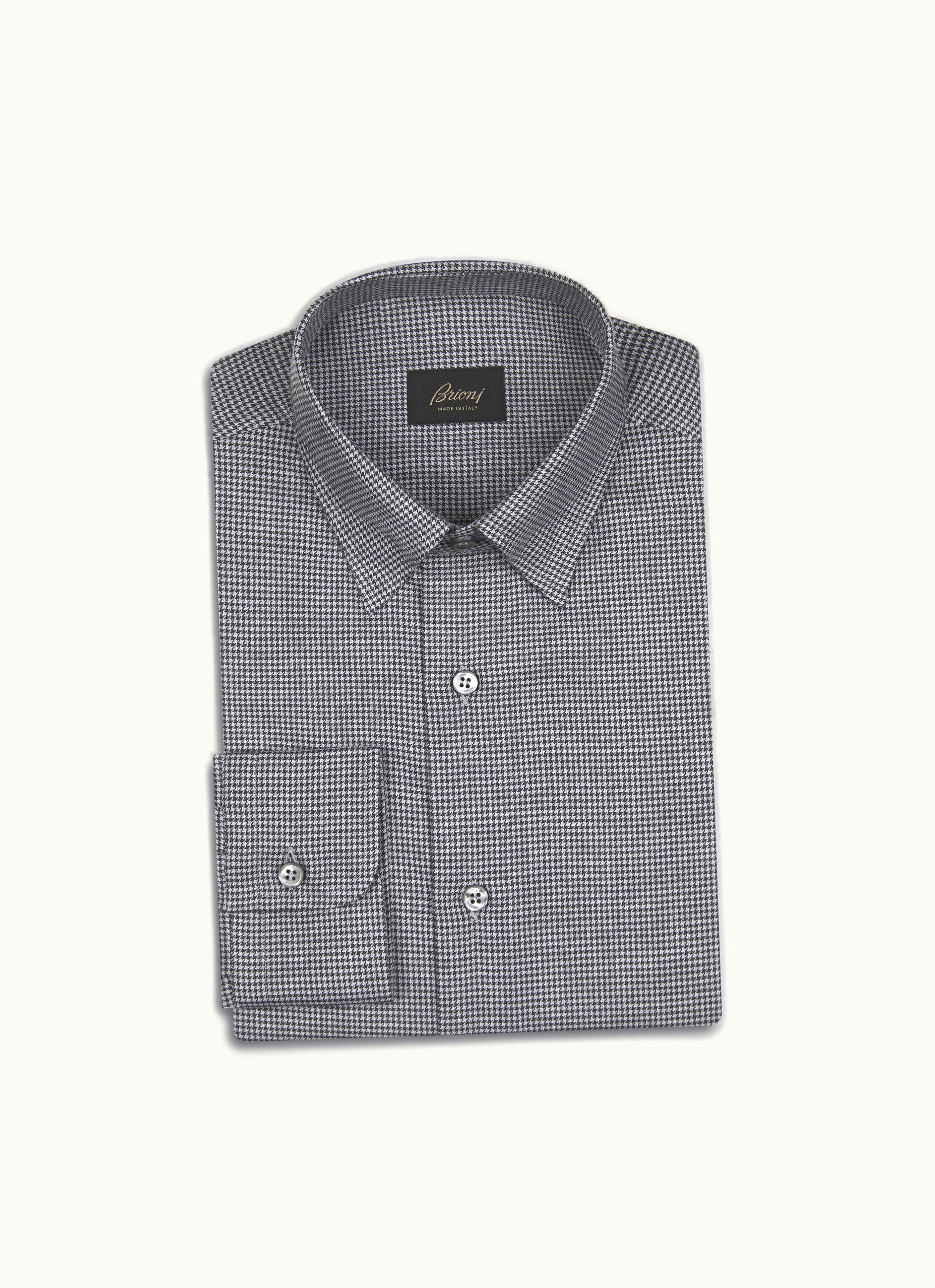 Brioni Brioni Charcoal And White Houndstooth Cotton And Cashmere Hidden button-down Shirt