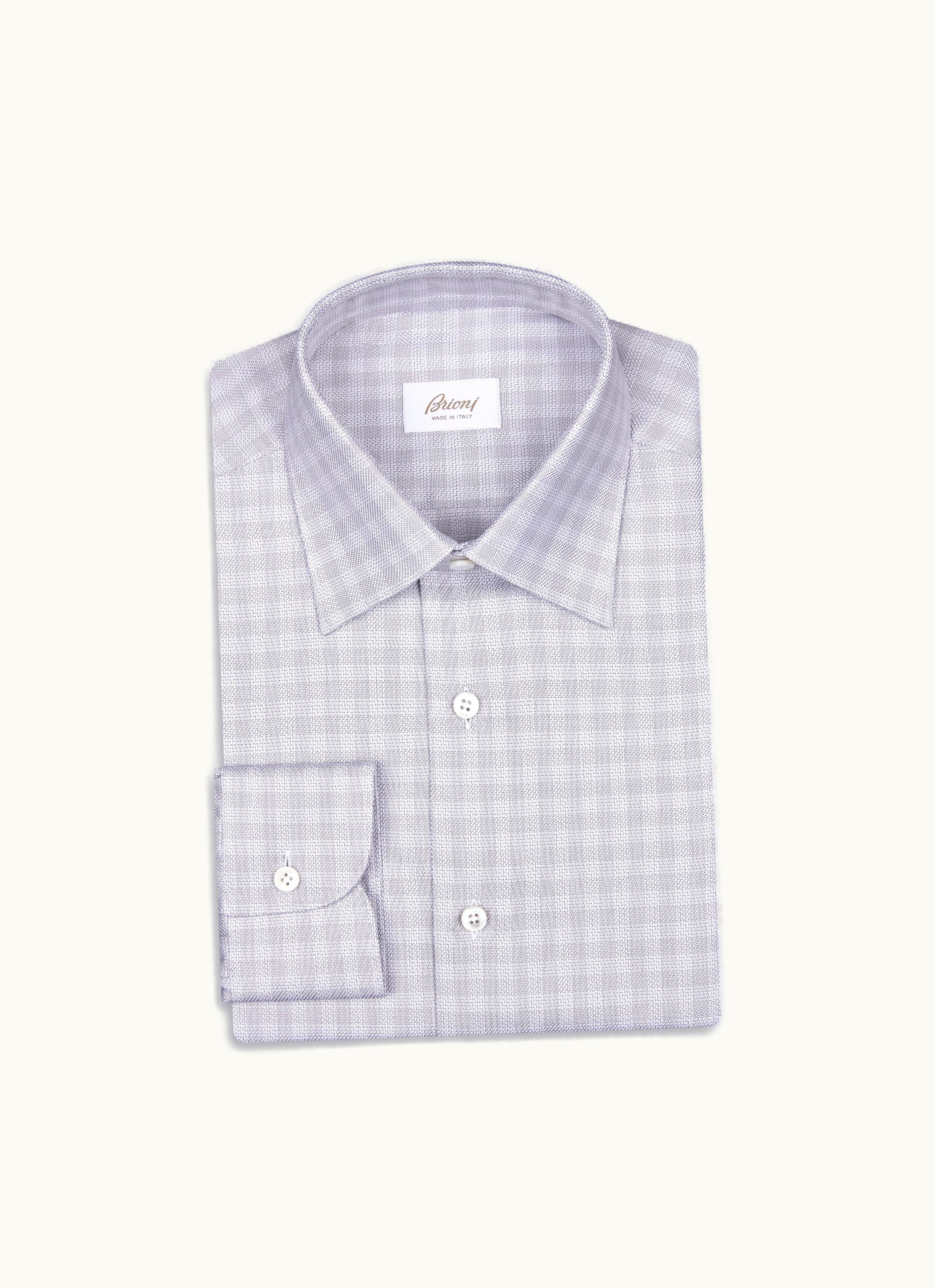 Brioni Brioni Grey And White Cotton Formal Shirt