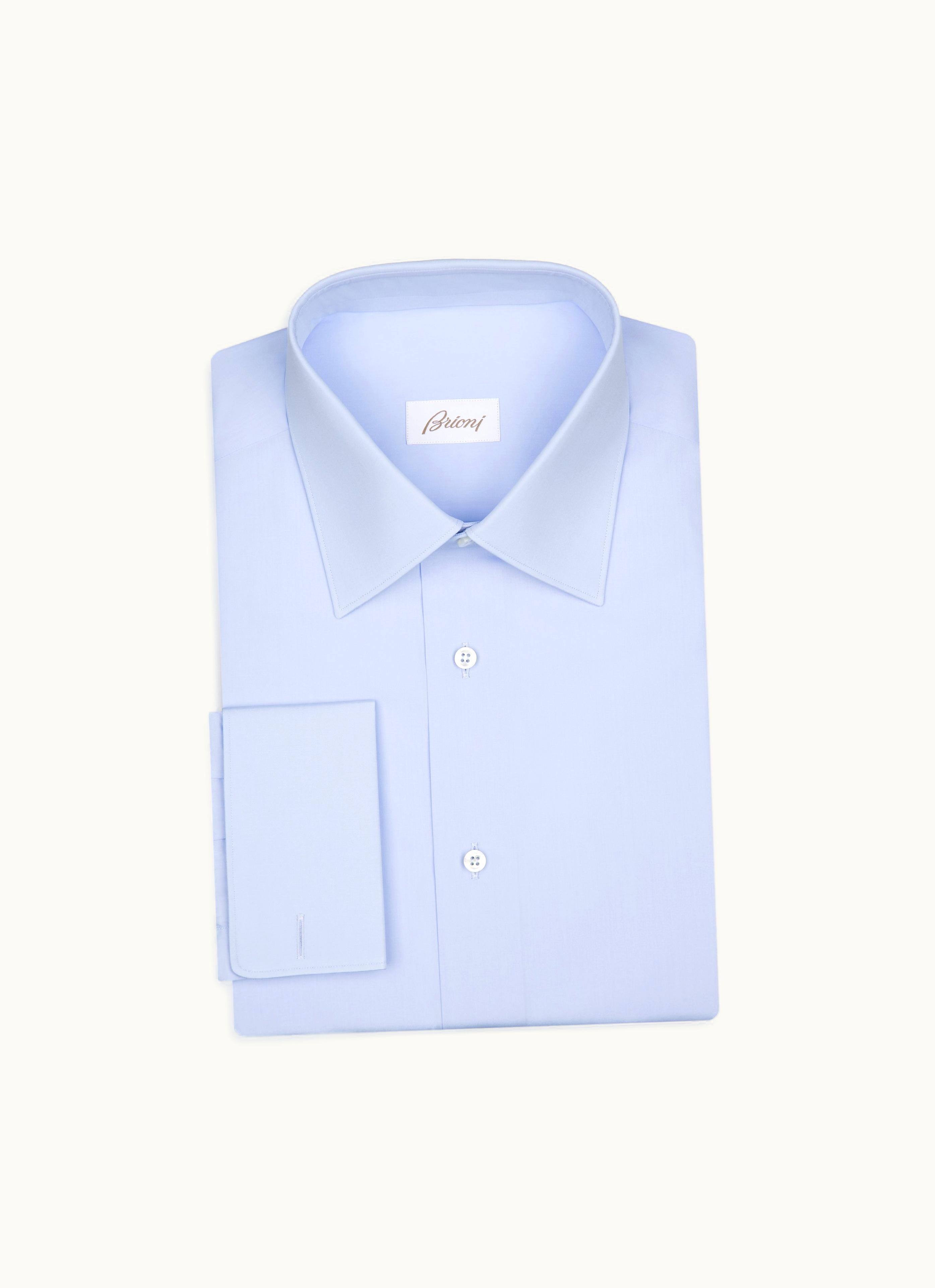 Brioni Brioni Essential Sky Blue Cotton French Cuff Formal Shirt