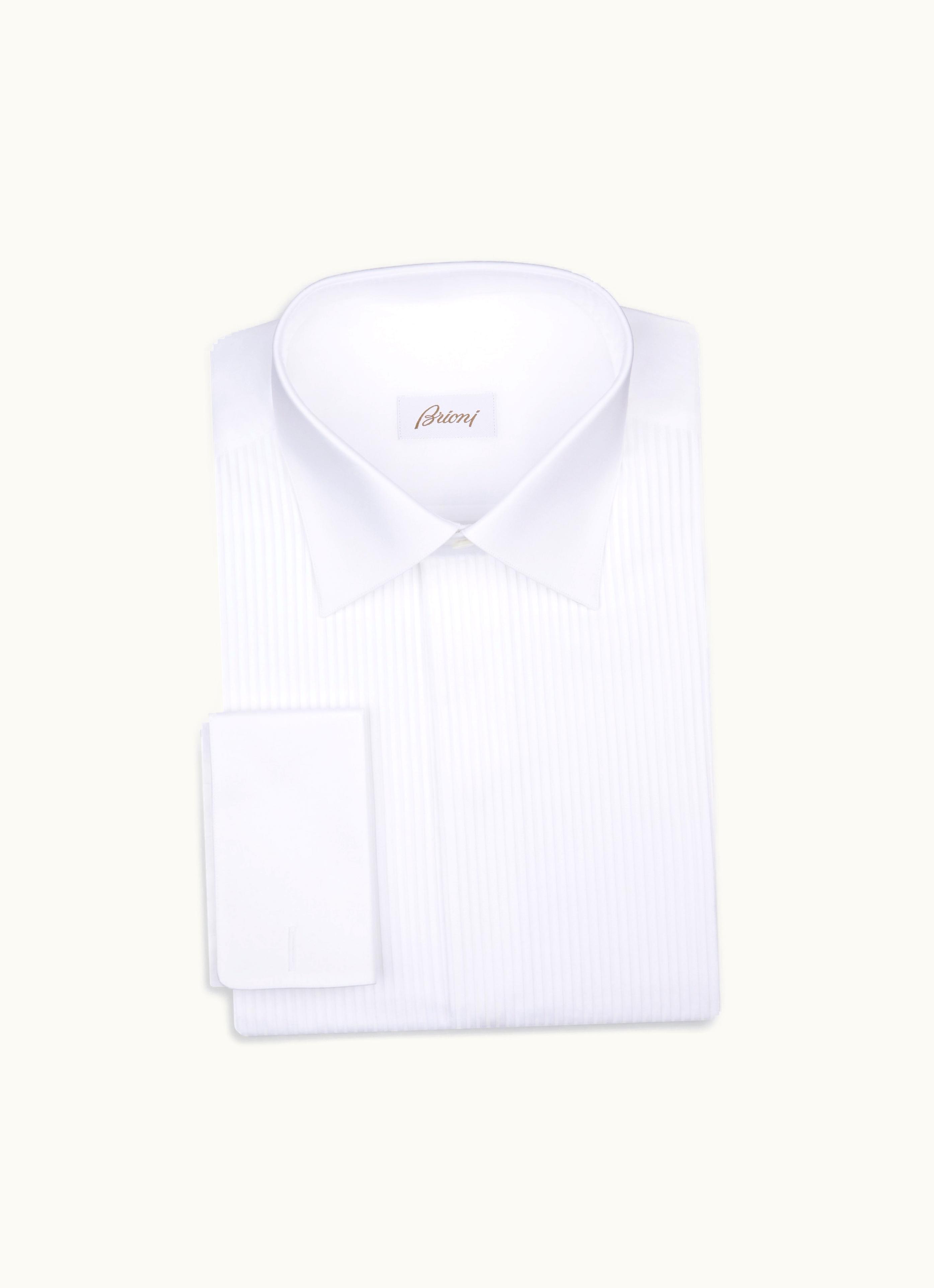 Brioni Brioni Essential White Cotton French Cuff Evening Shirt With Plastron