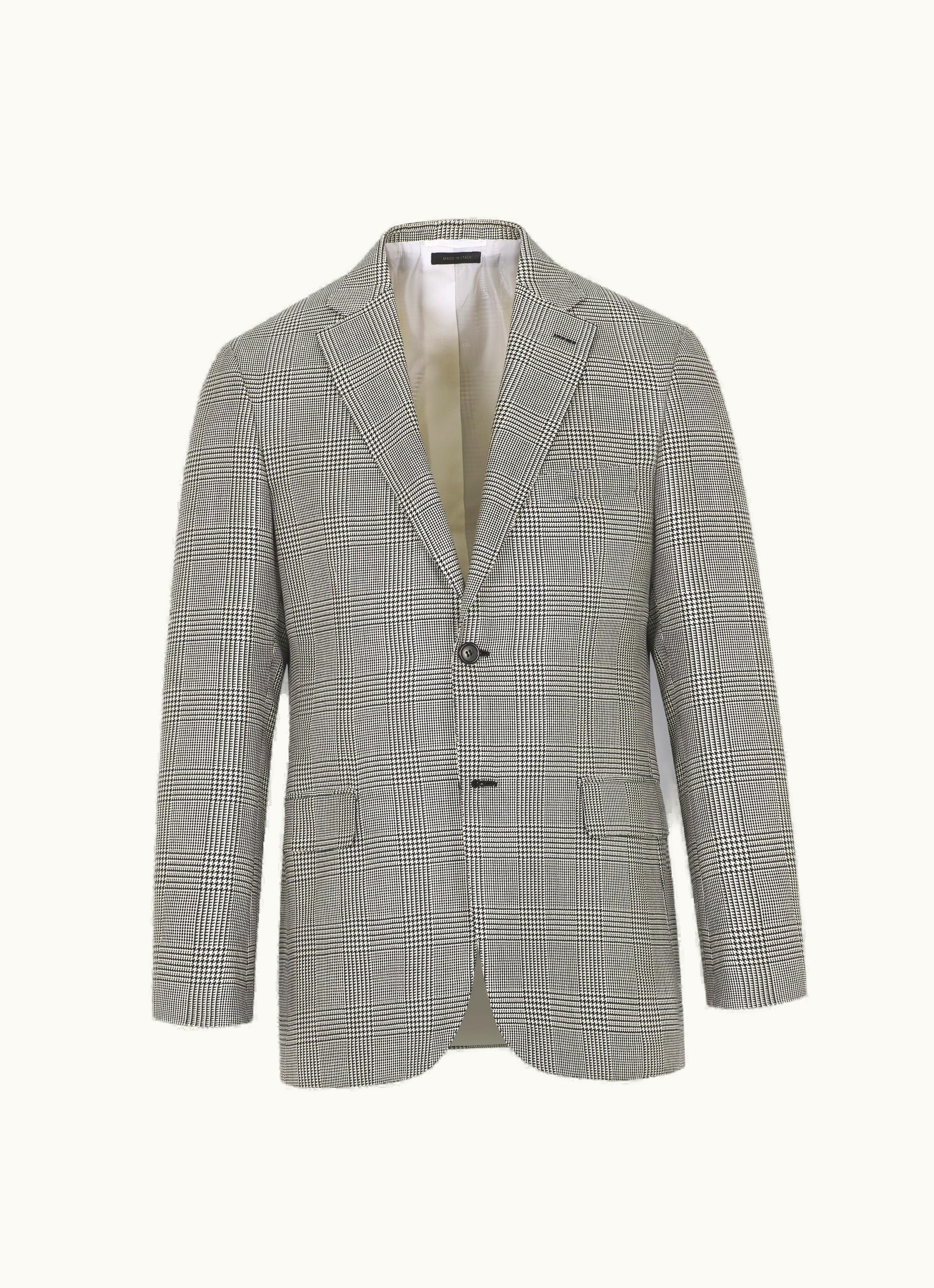 Brioni Brioni Ivory And Blue Glen Checked Wool And Silk Ravello Jacket