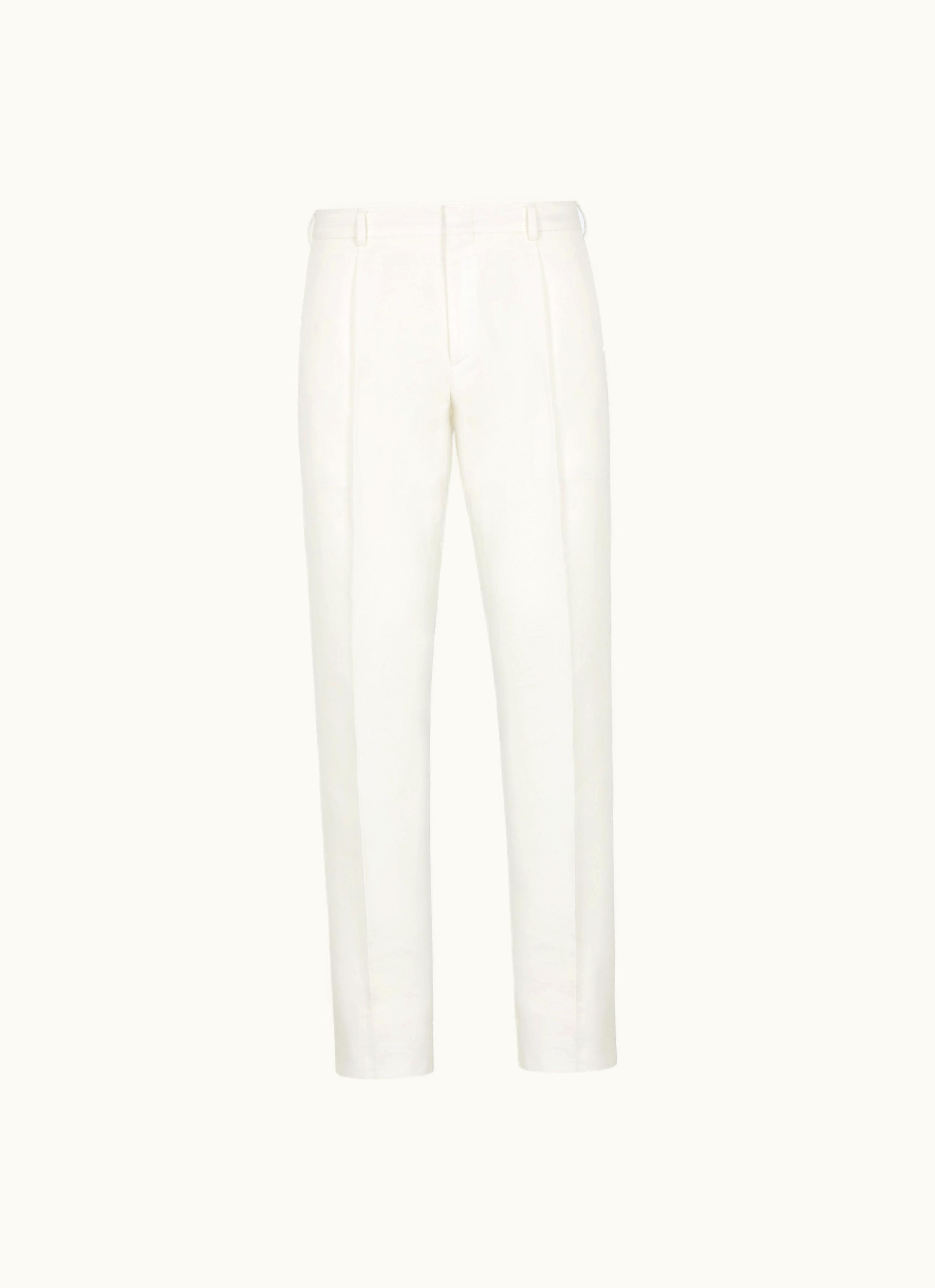 Brioni Brioni Ivory White Linen And Cotton Pienza Trousers