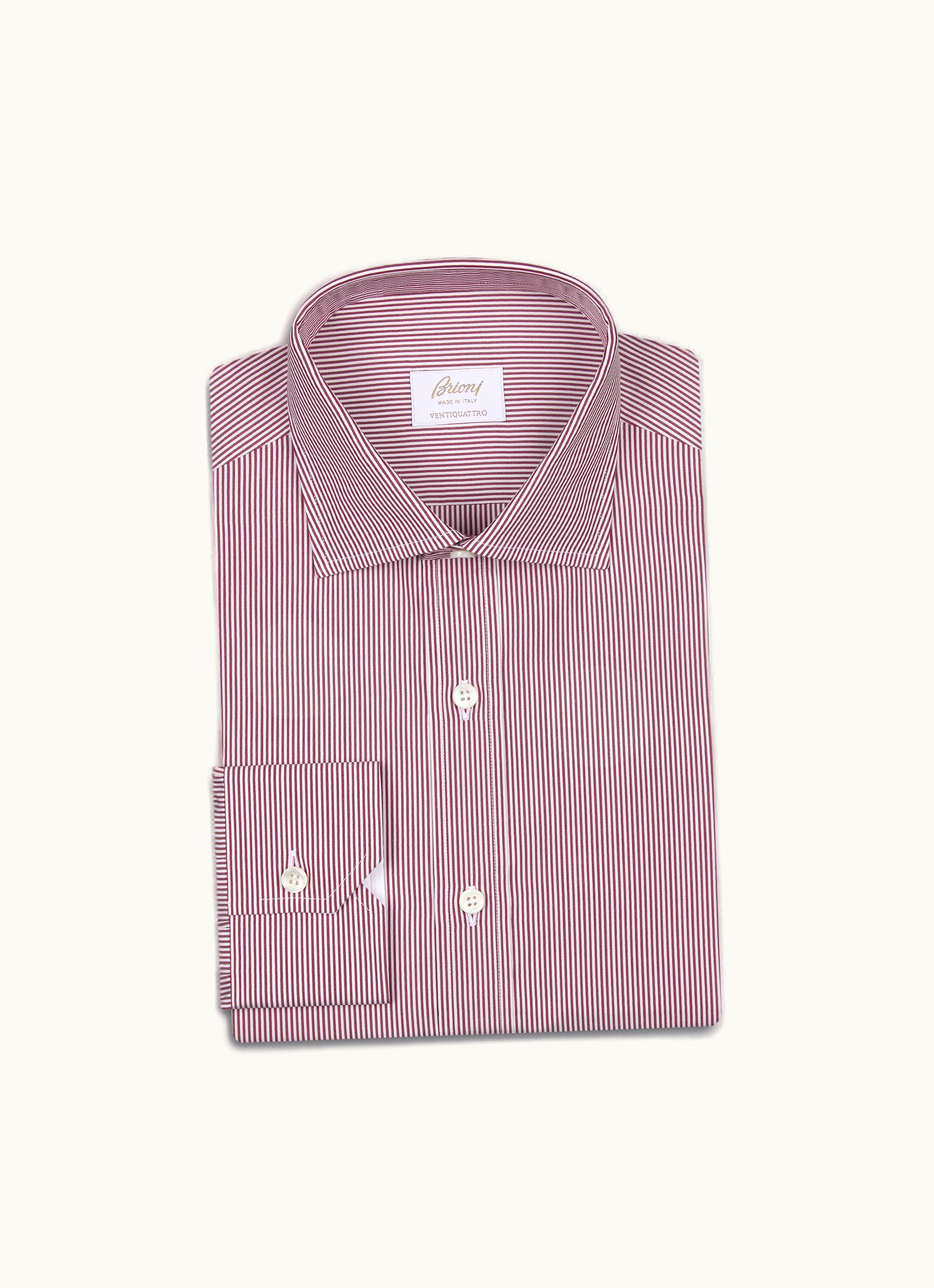 Brioni Brioni White And Red Striped Cotton Popeline Pre-Couture Shirt
