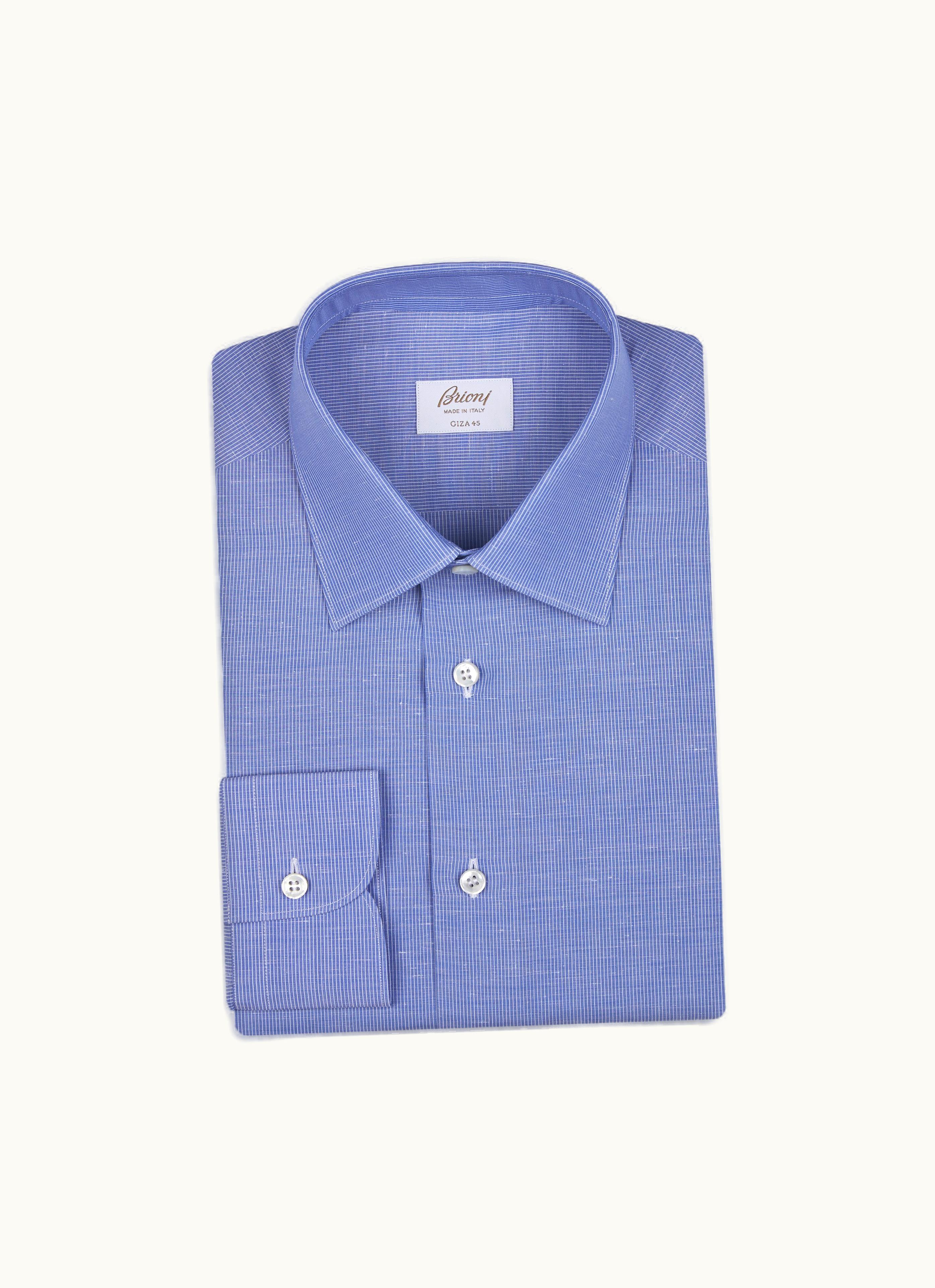 Brioni Brioni Sky Blue And White Linen And Giza 45 Cotton Shirt