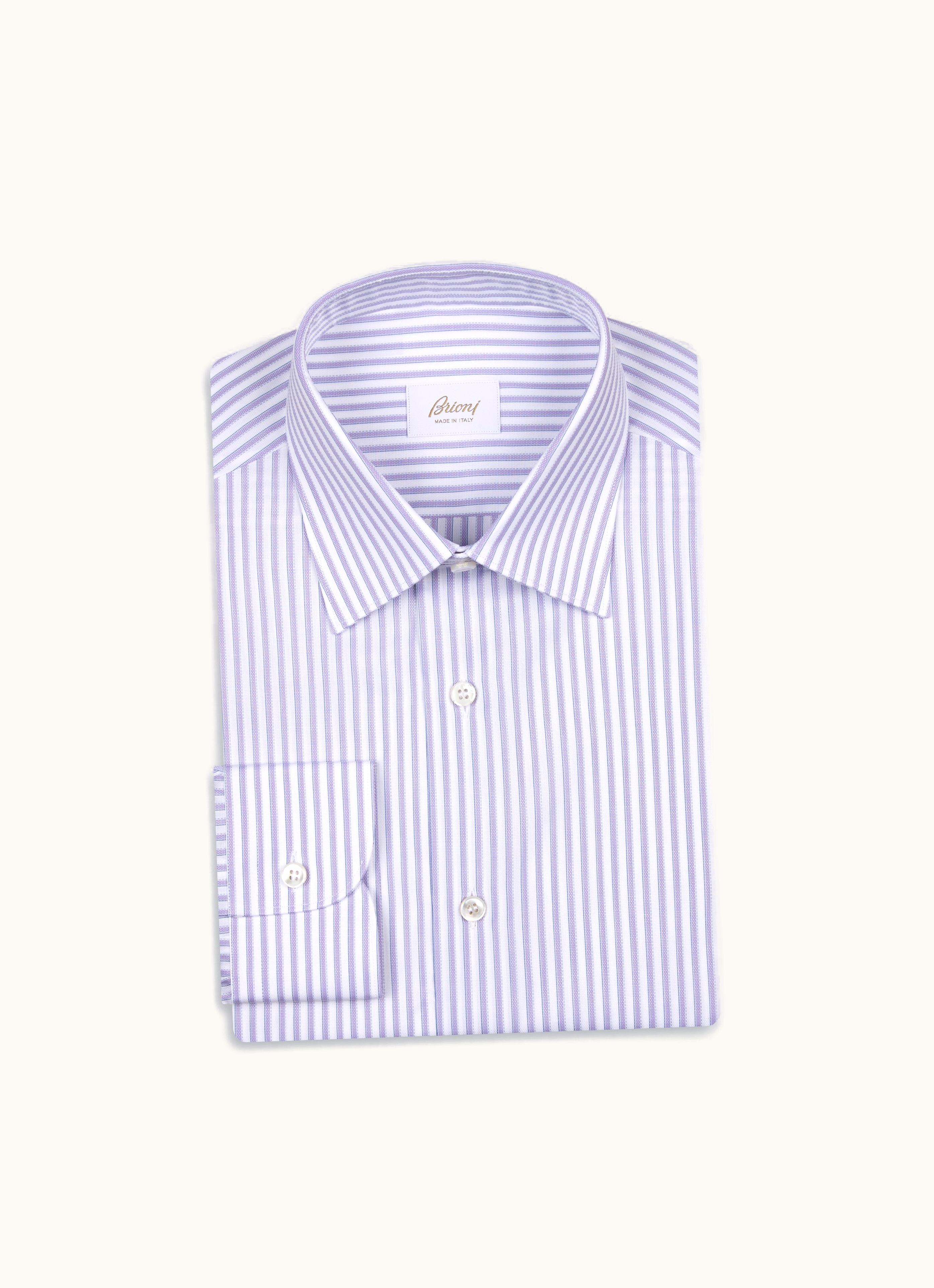 Brioni Brioni White And Lilac Striped Cotton Formal Shirt