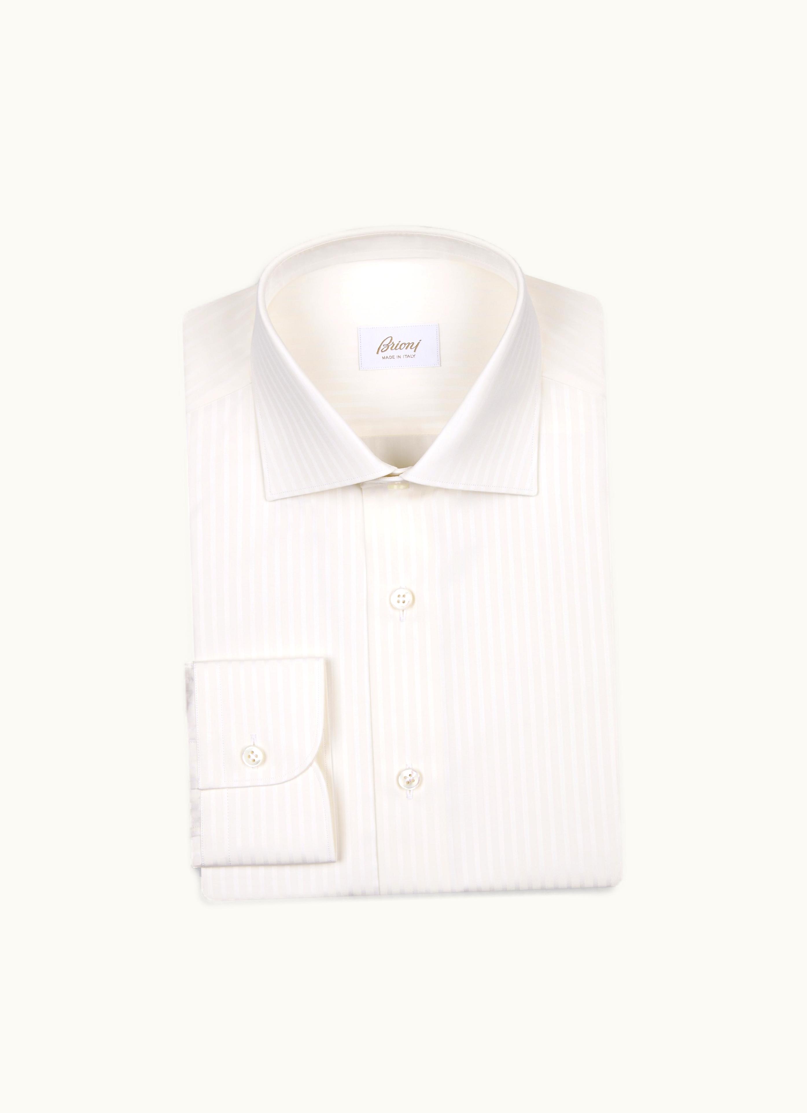Brioni Brioni Ivory White Striped Cotton Formal Shirt