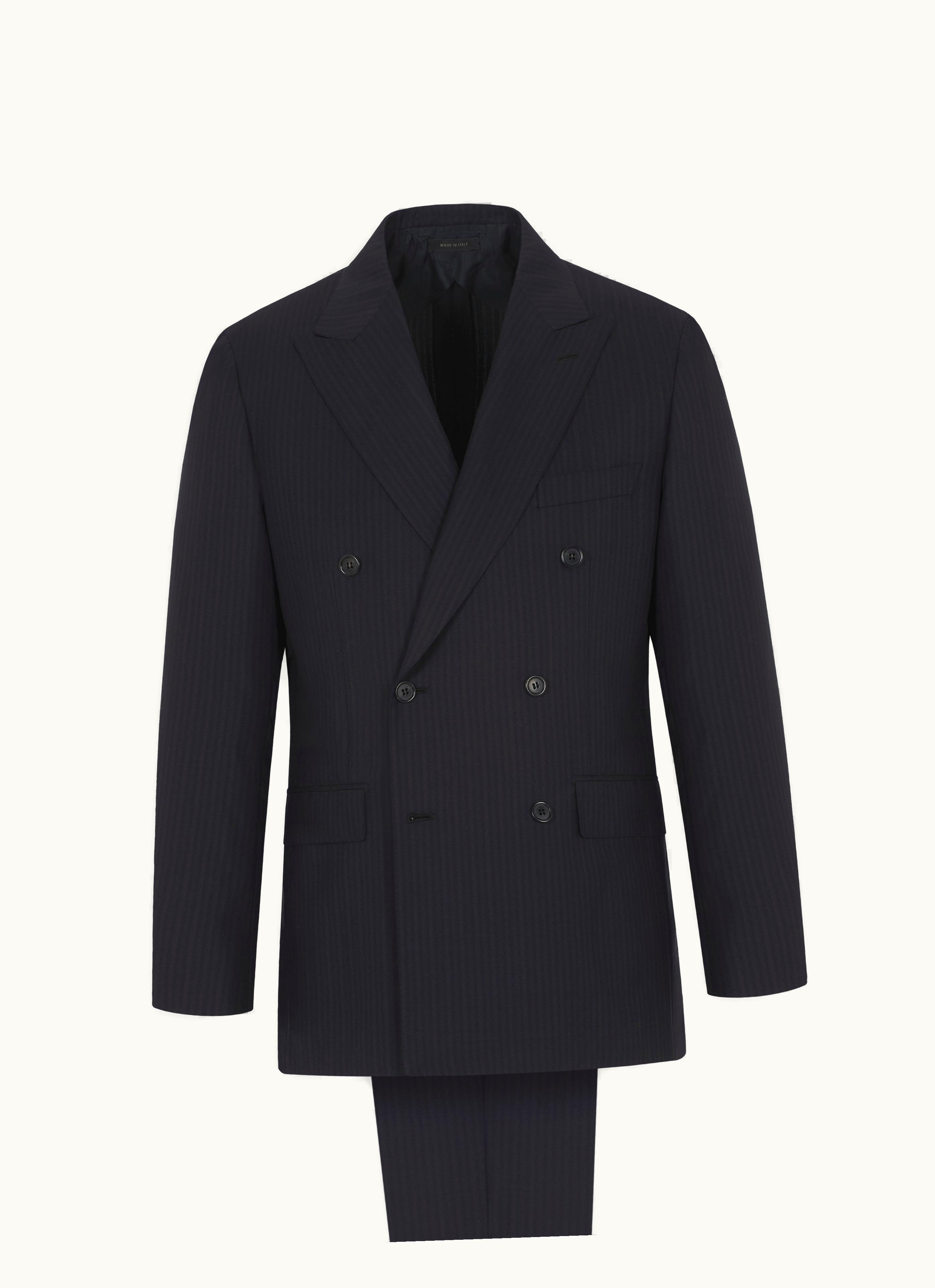 Brioni Brioni Navy Blue And Dark Brown Pinstriped Super 150's Wool And Silk Plume Suit