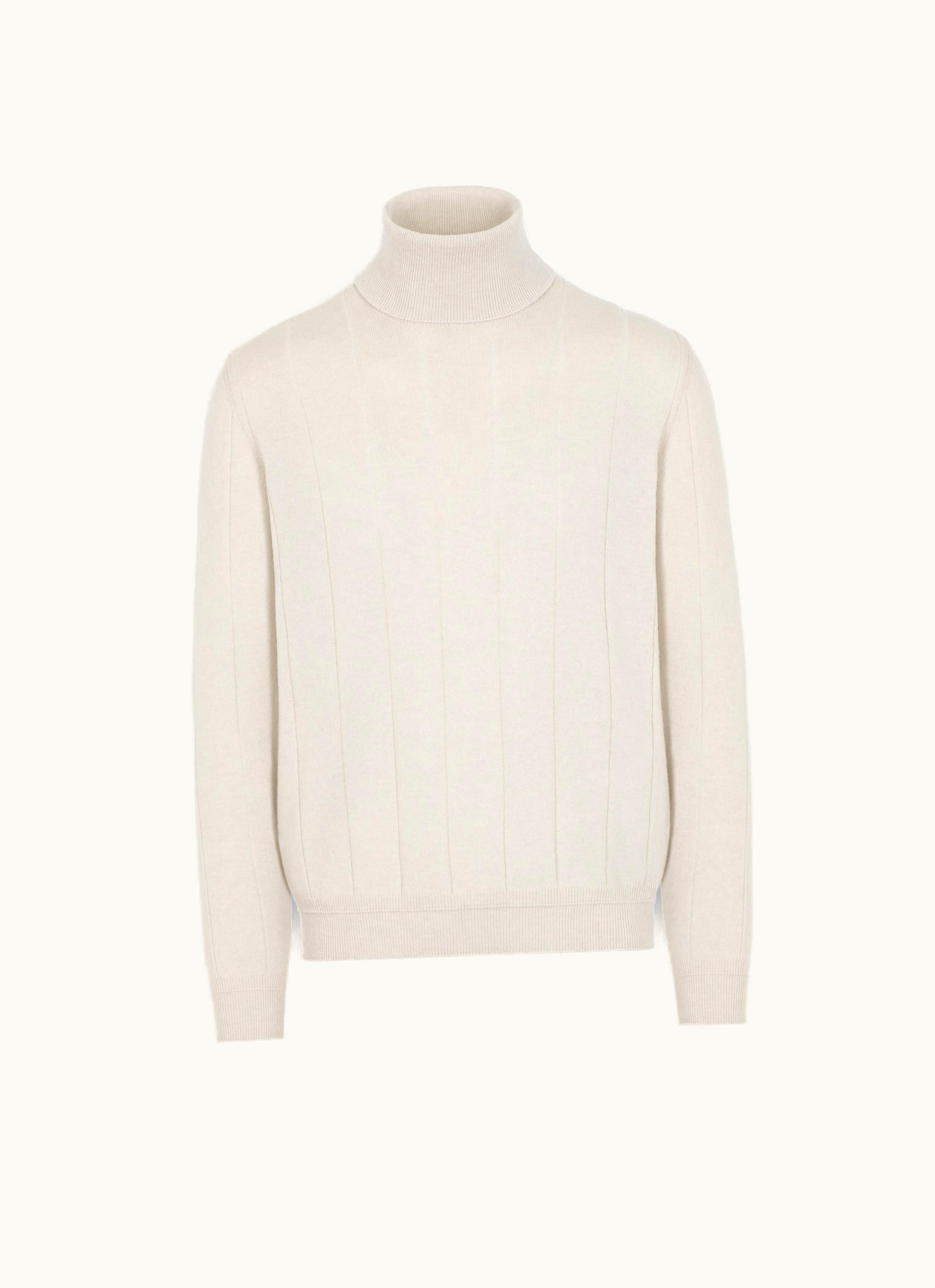 Brioni Brioni Ivory White Ribbed Cashmere Turtleneck Sweater