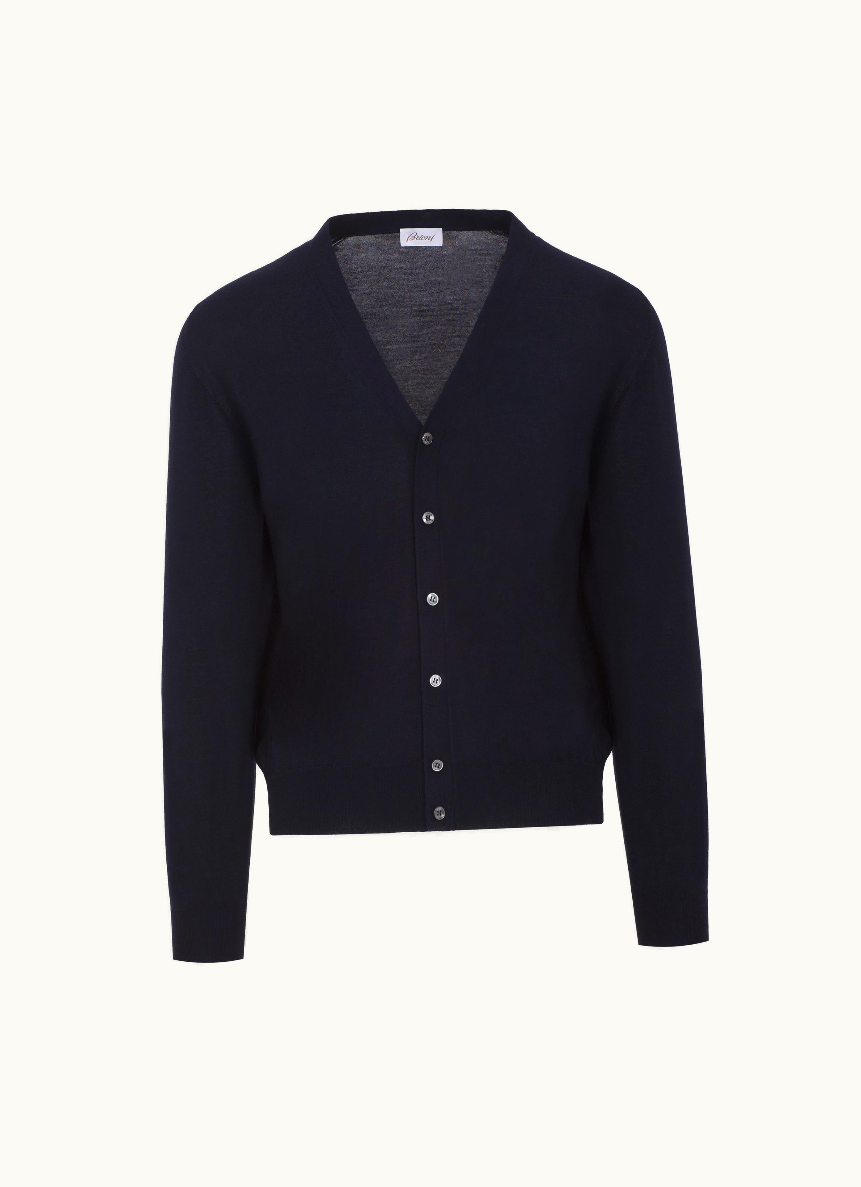 Brioni Brioni Essential Navy Blue Wool, Cashmere And Silk Cardigan