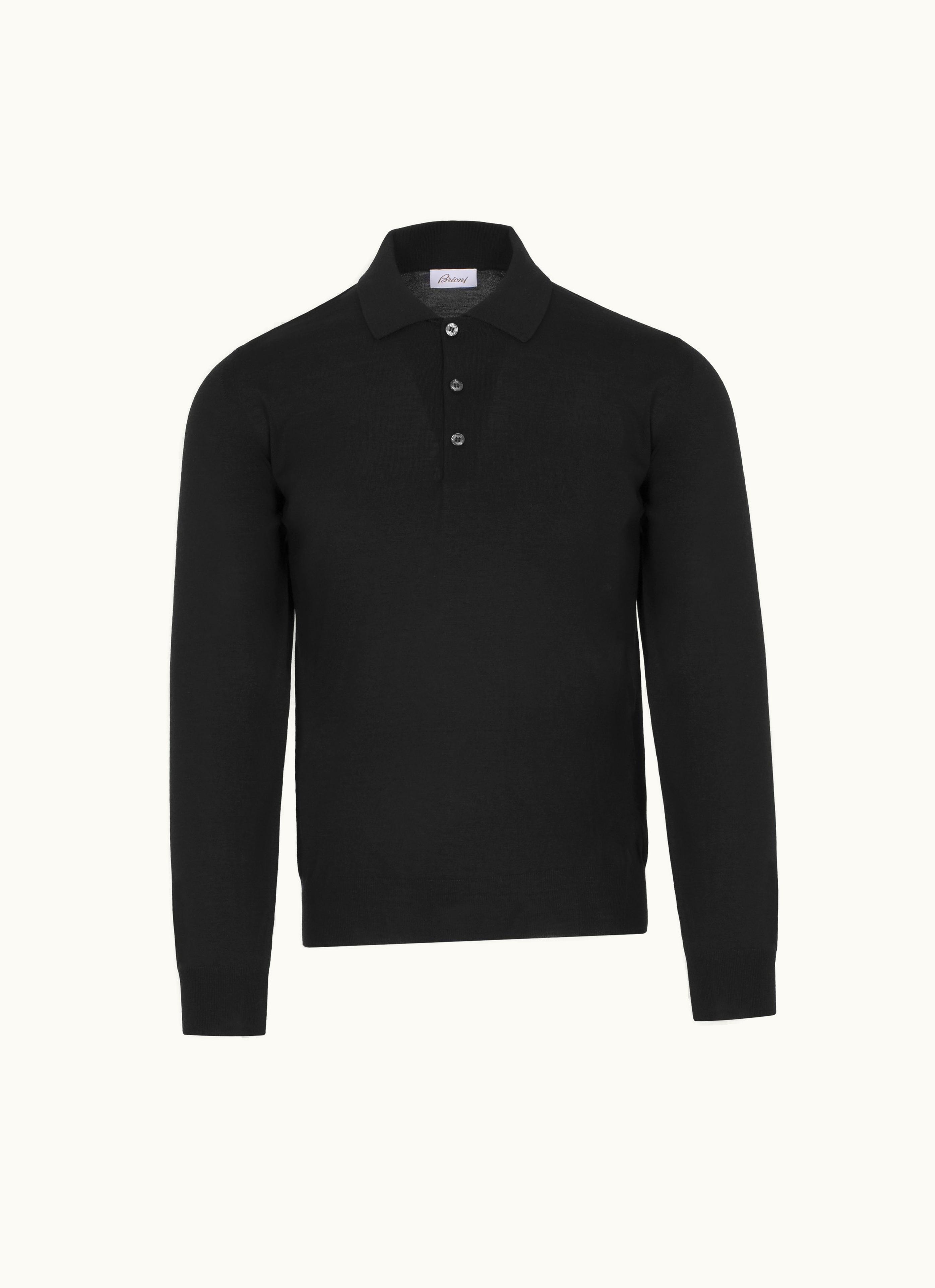 Brioni Brioni Essential Black Wool, Cashmere And Silk Polo Sweater