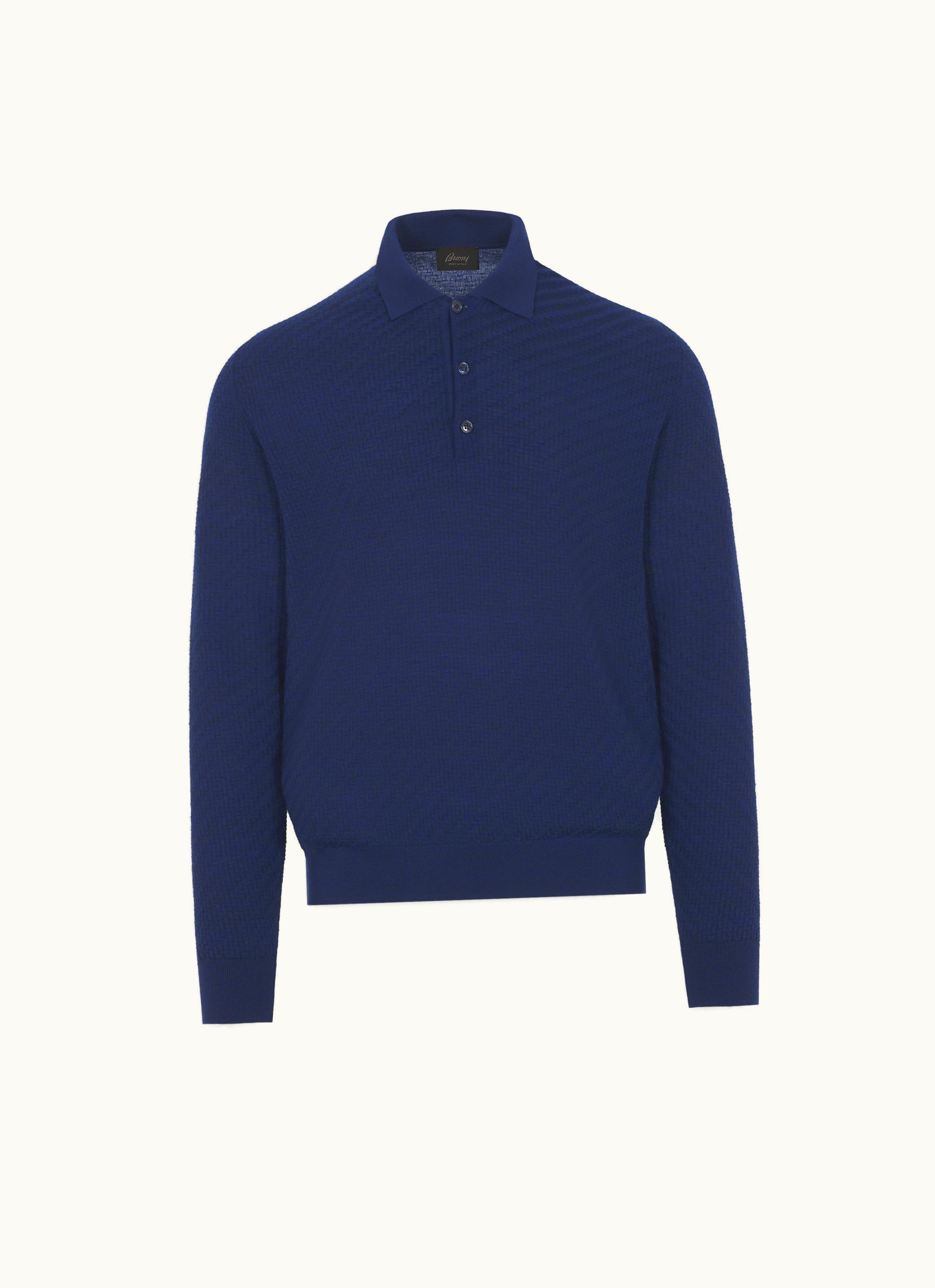 Brioni Brioni Royal Blue Vicuña And Cashmere Trama Weave Polo Sweater
