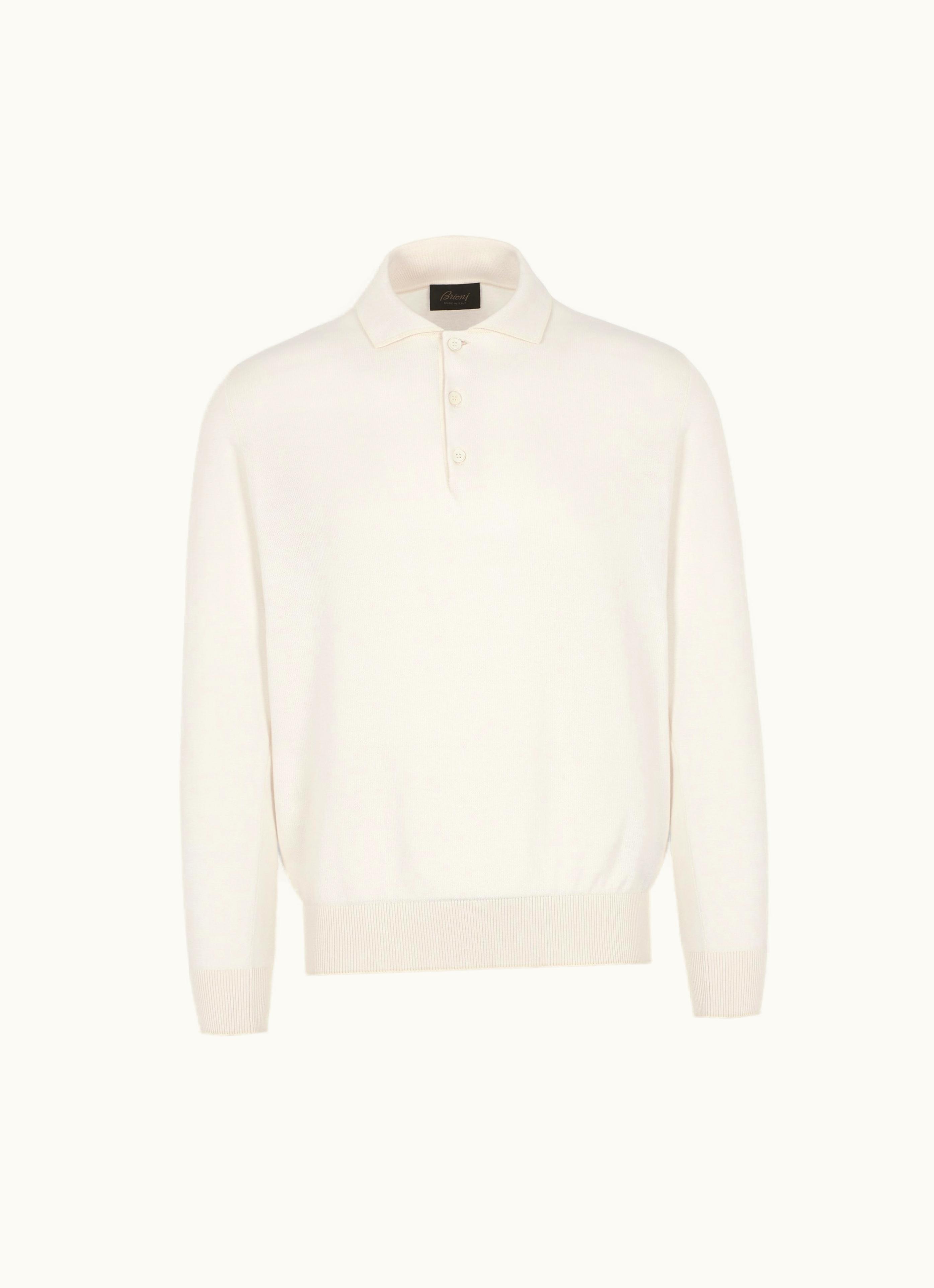 Brioni Brioni Ivory White Sea Island Cotton And Cashmere Polo Sweater