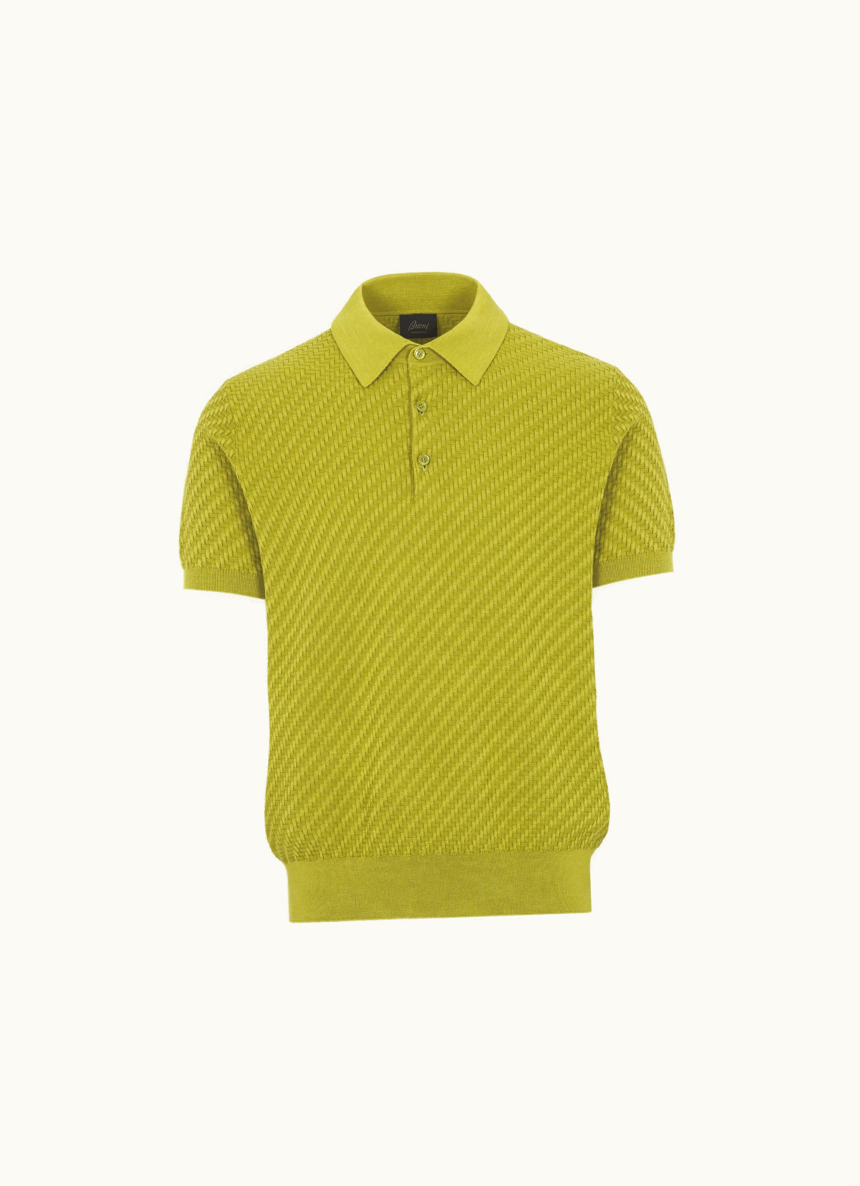 Brioni Brioni Lime Green Cotton, Silk And Cashmere Trama Weave Polo
