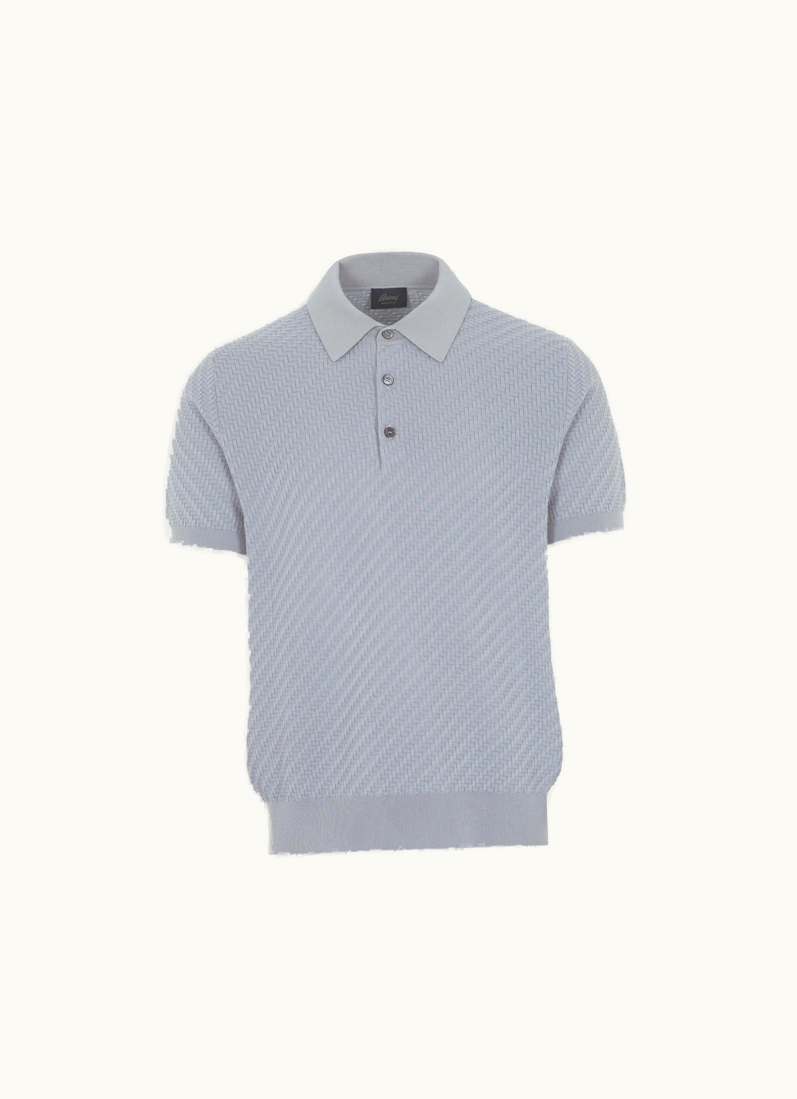 Brioni Brioni Grey Cotton, Silk And Cashmere Trama Weave Polo