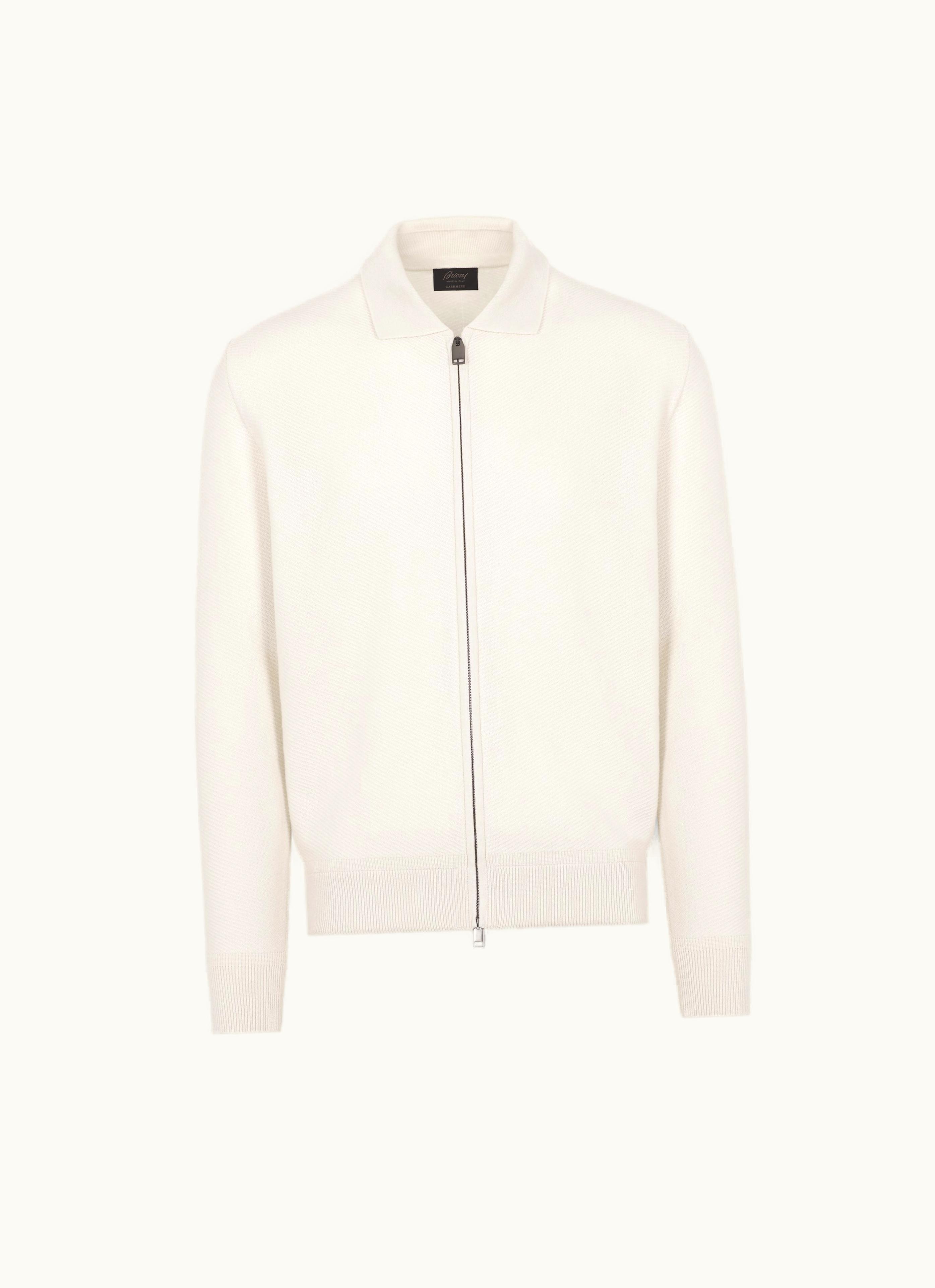 Brioni Brioni Ivory White Cashmere Twill full-zip Blouson