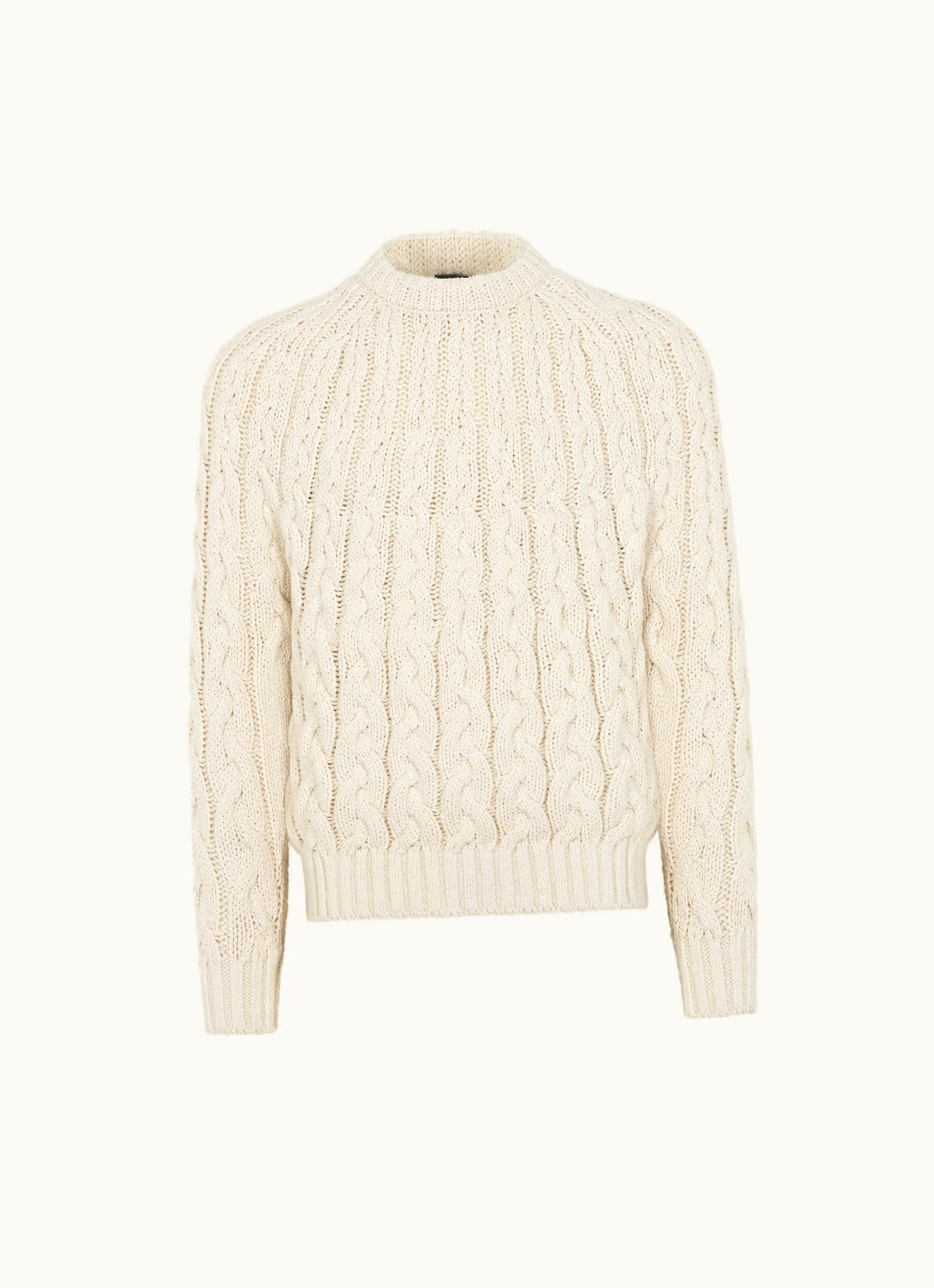 Brioni Brioni Ivory White Cable Knit Cotton Crewneck