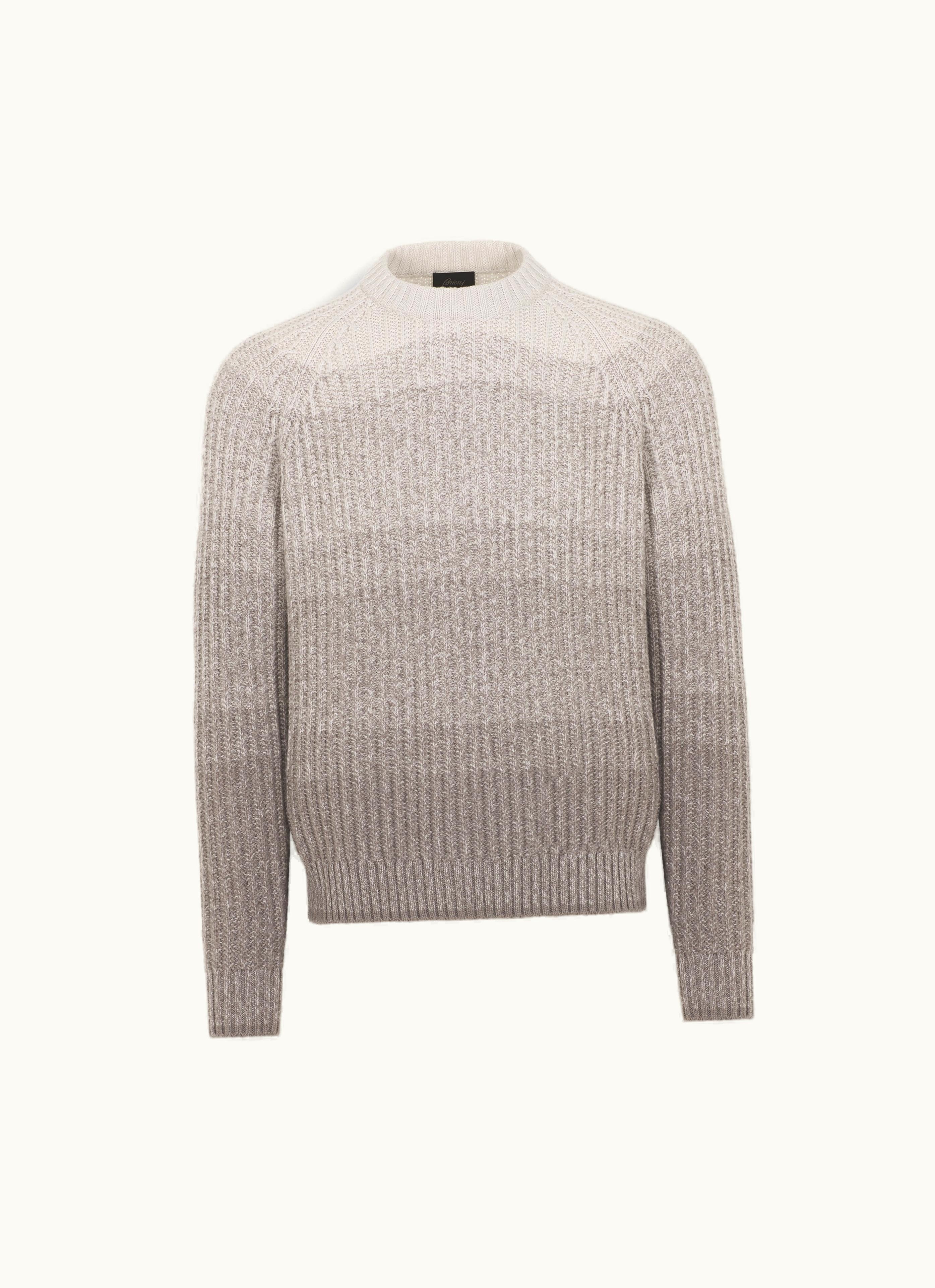 Brioni Brioni Ivory White And Beige Cashmere And Wool Dégradé Crewneck Sweater