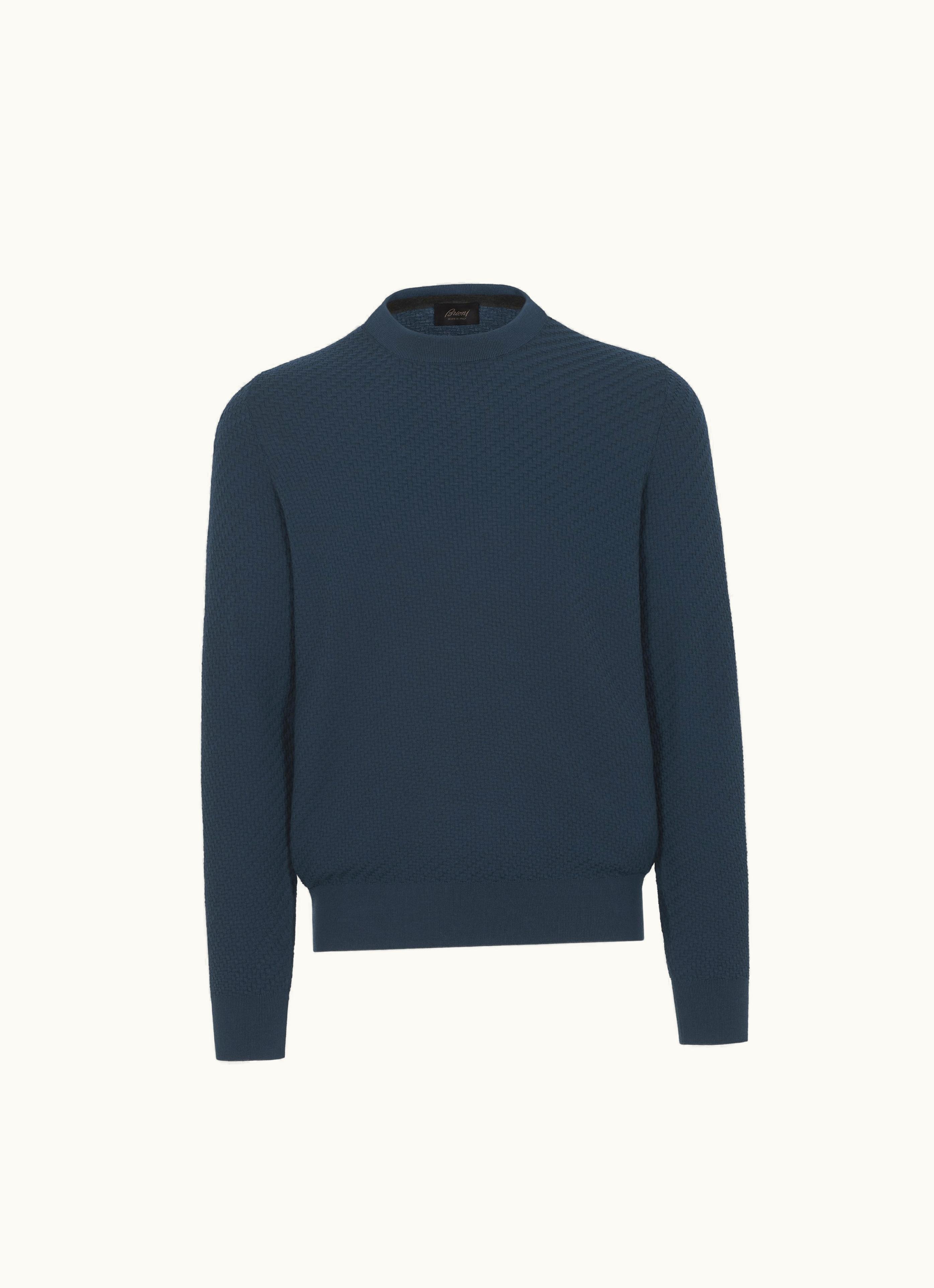 Brioni Brioni Petroleum Blue Wool And Cashmere Trama Weave Crewneck Sweater