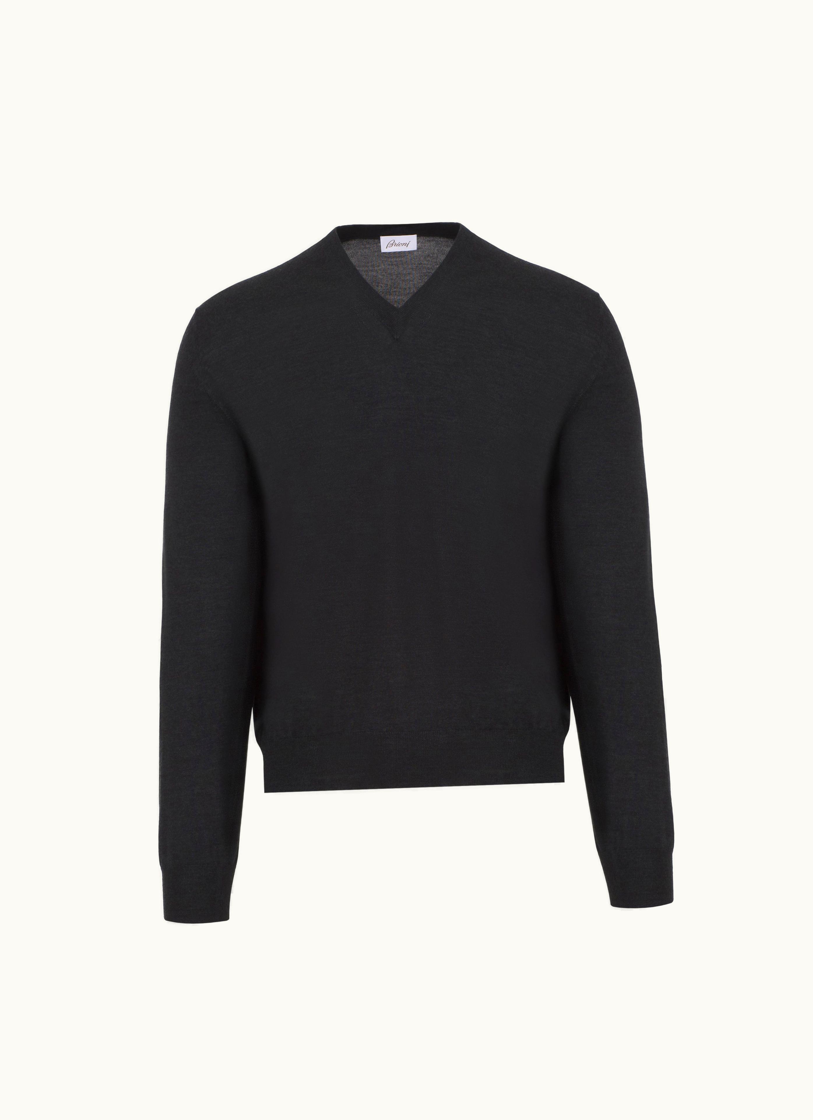 Brioni Brioni Essential Dark Grey Wool, Cashmere And Silk V-neck Sweater