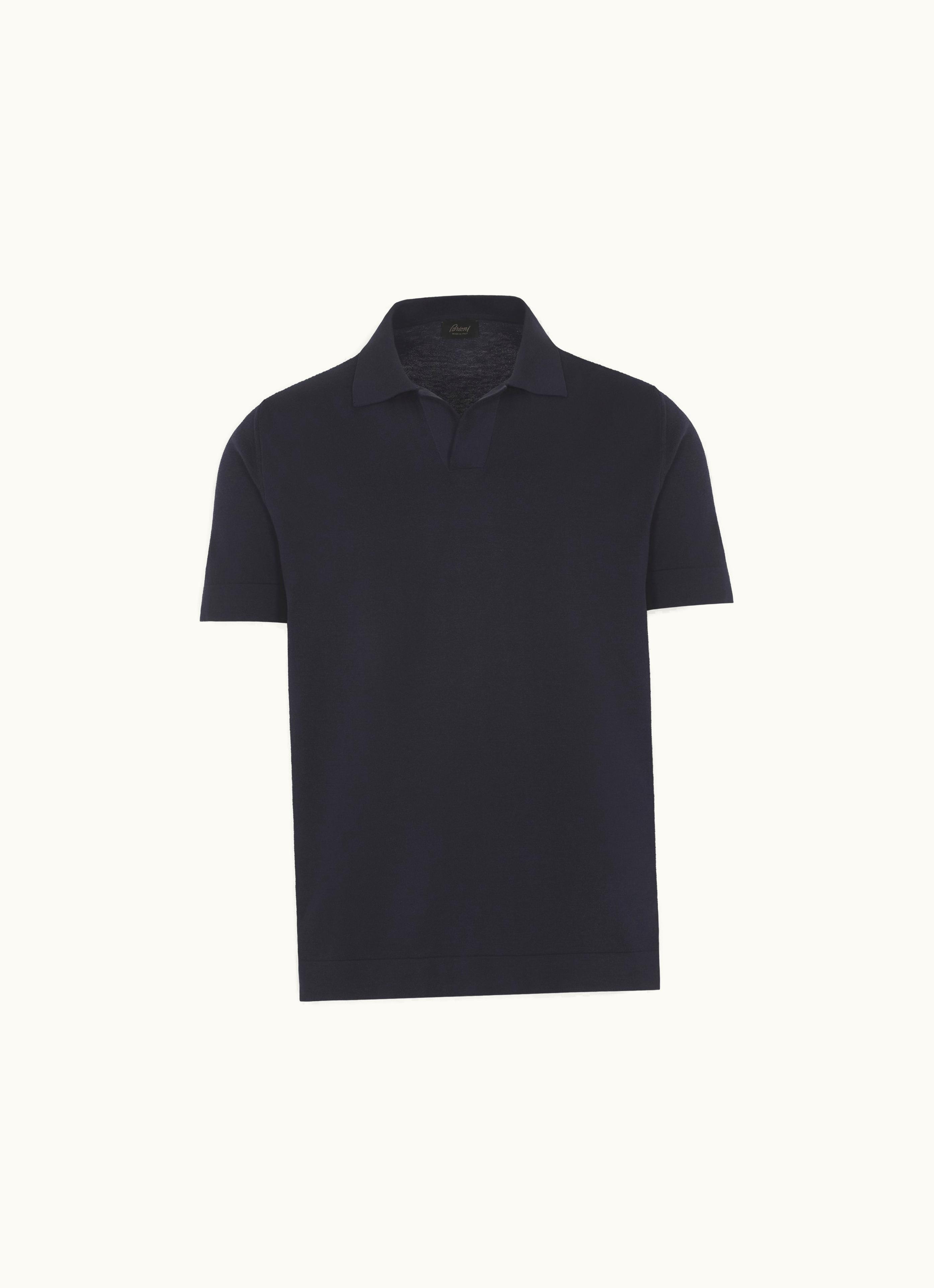 Brioni Brioni Navy Blue Cotton And Silk Polo