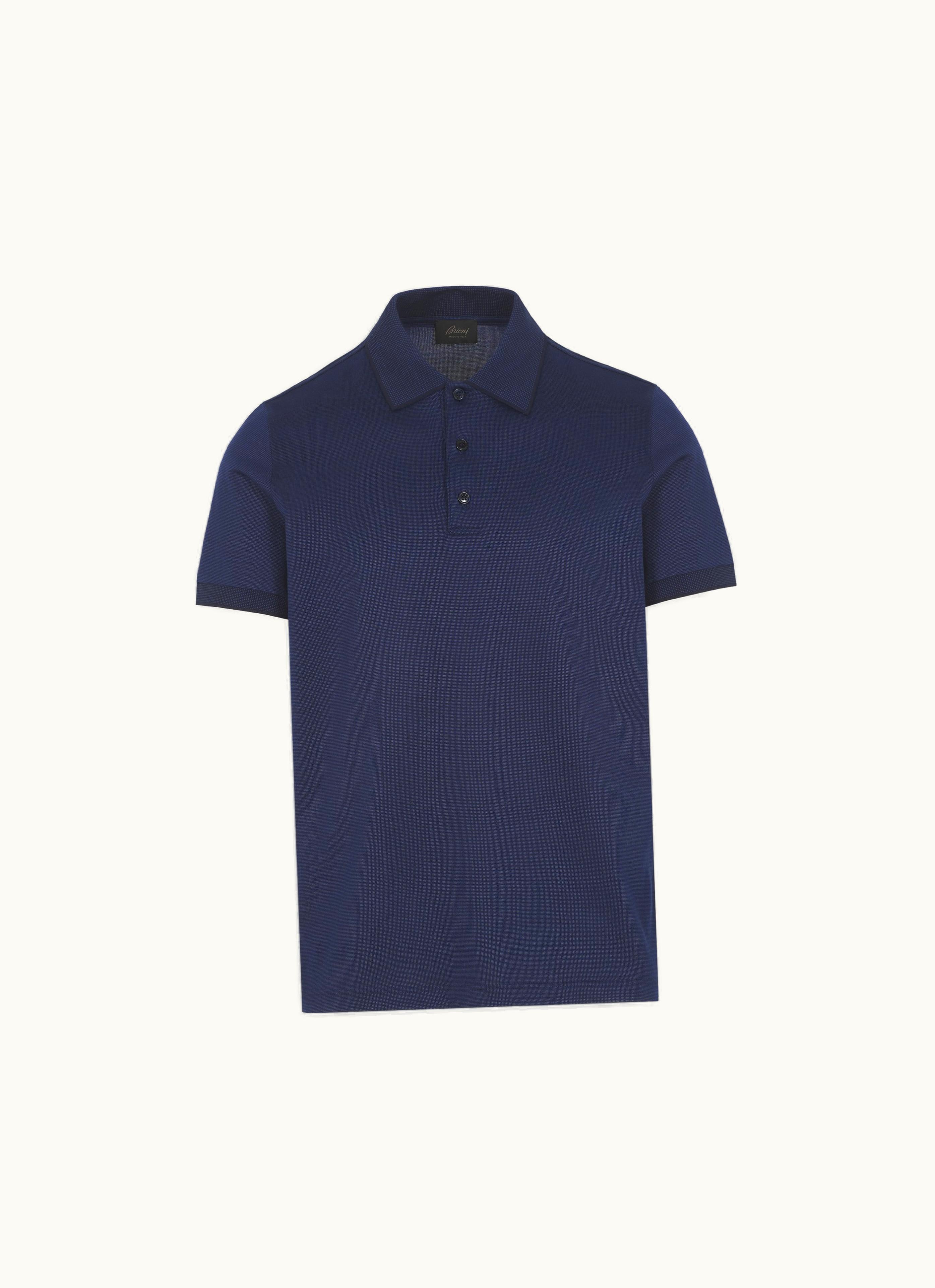 Brioni Brioni Navy Blue And Royal Blue Cotton Polo