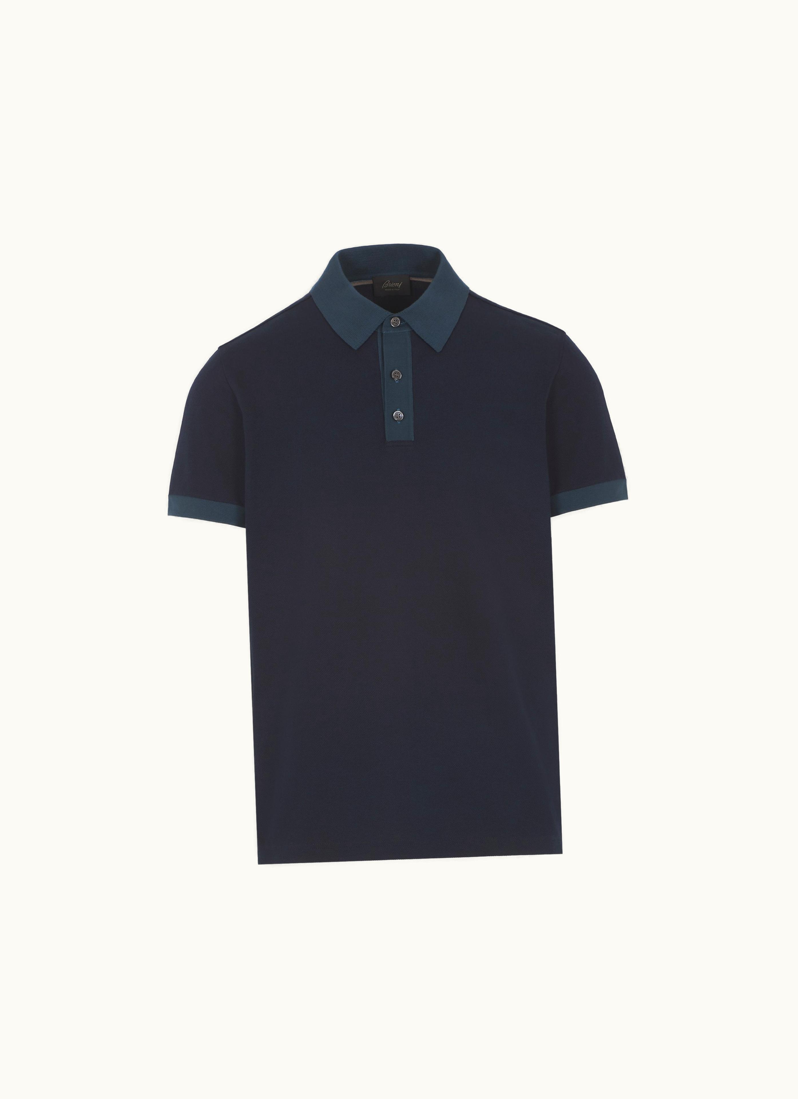 Brioni Brioni Navy Blue And Petrol Blue Cotton Piqué Polo