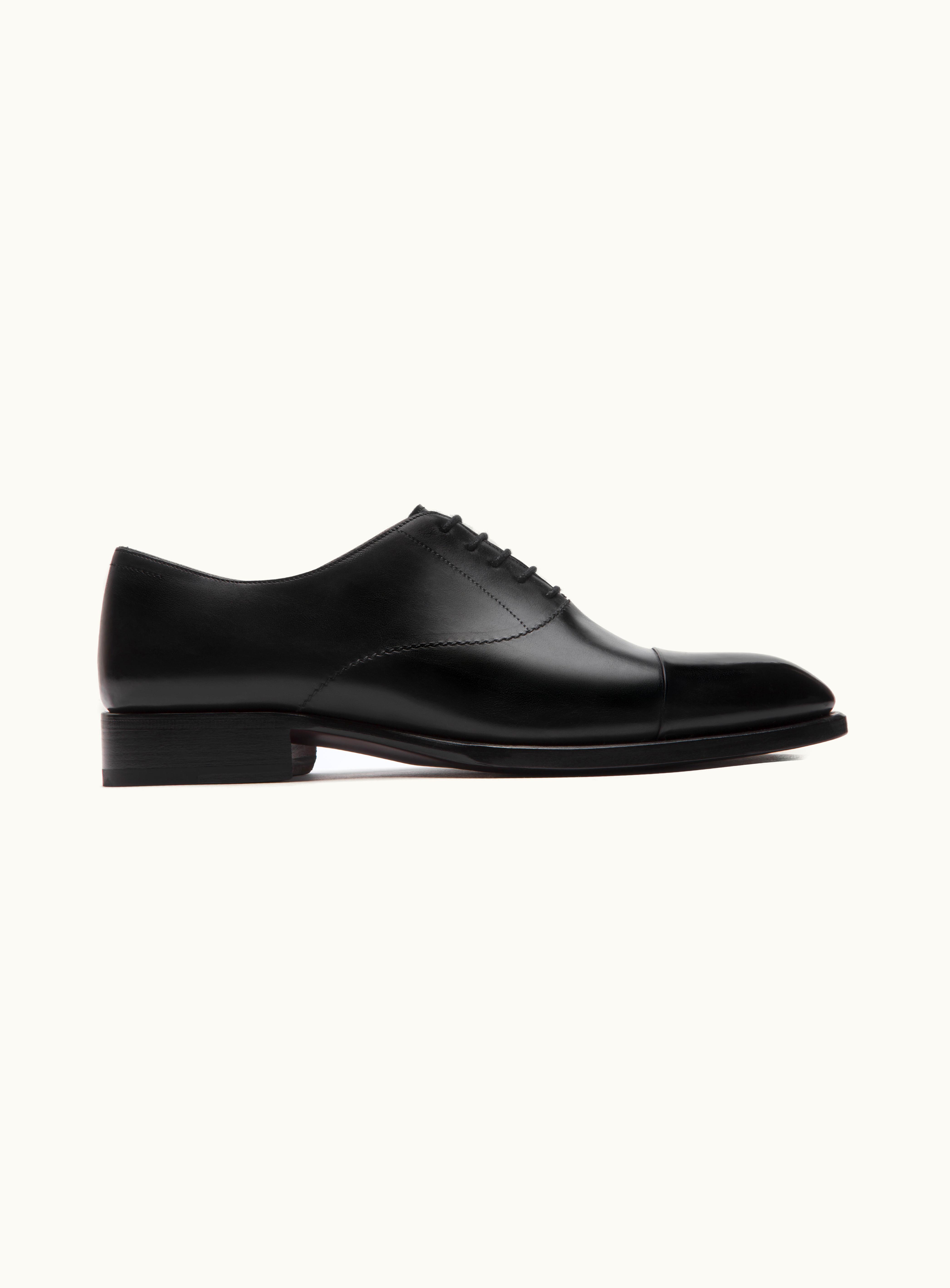Brioni Brioni Black Calf Leather Cap Toe Oxford Shoes
