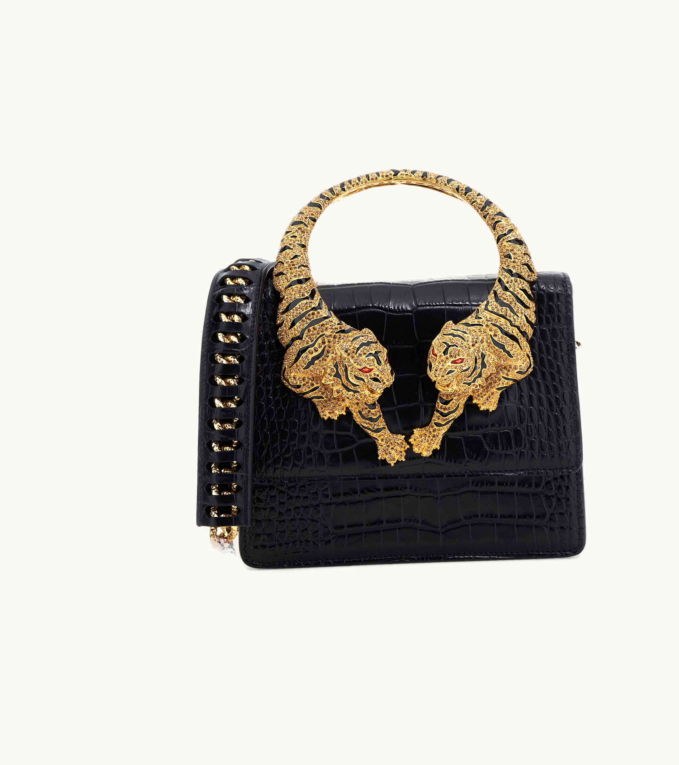 Roberto Cavalli Roberto Cavalli Large Roar Shoulder Bag With Jewel Tigers Black