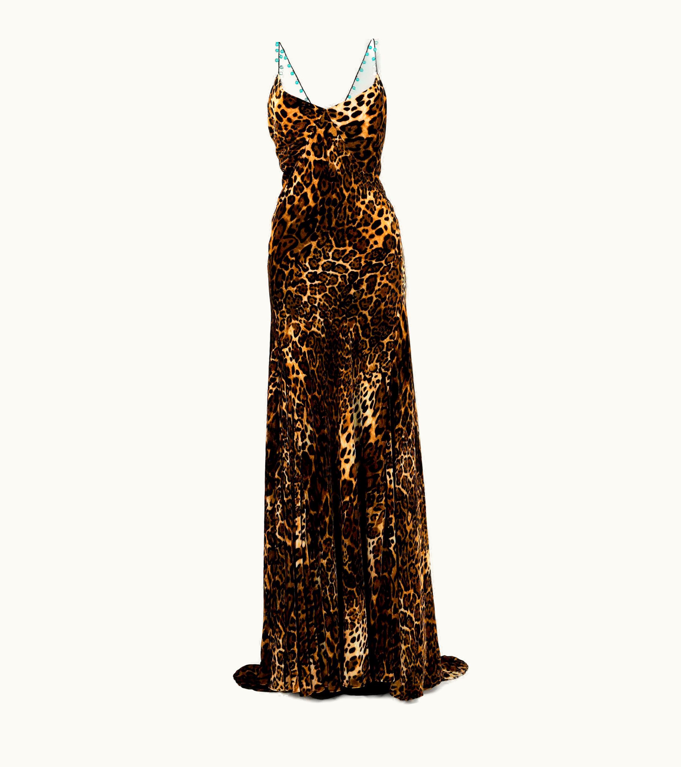 Roberto Cavalli Roberto Cavalli Crisscross Back Leopard Print Maxi Dress Naturale