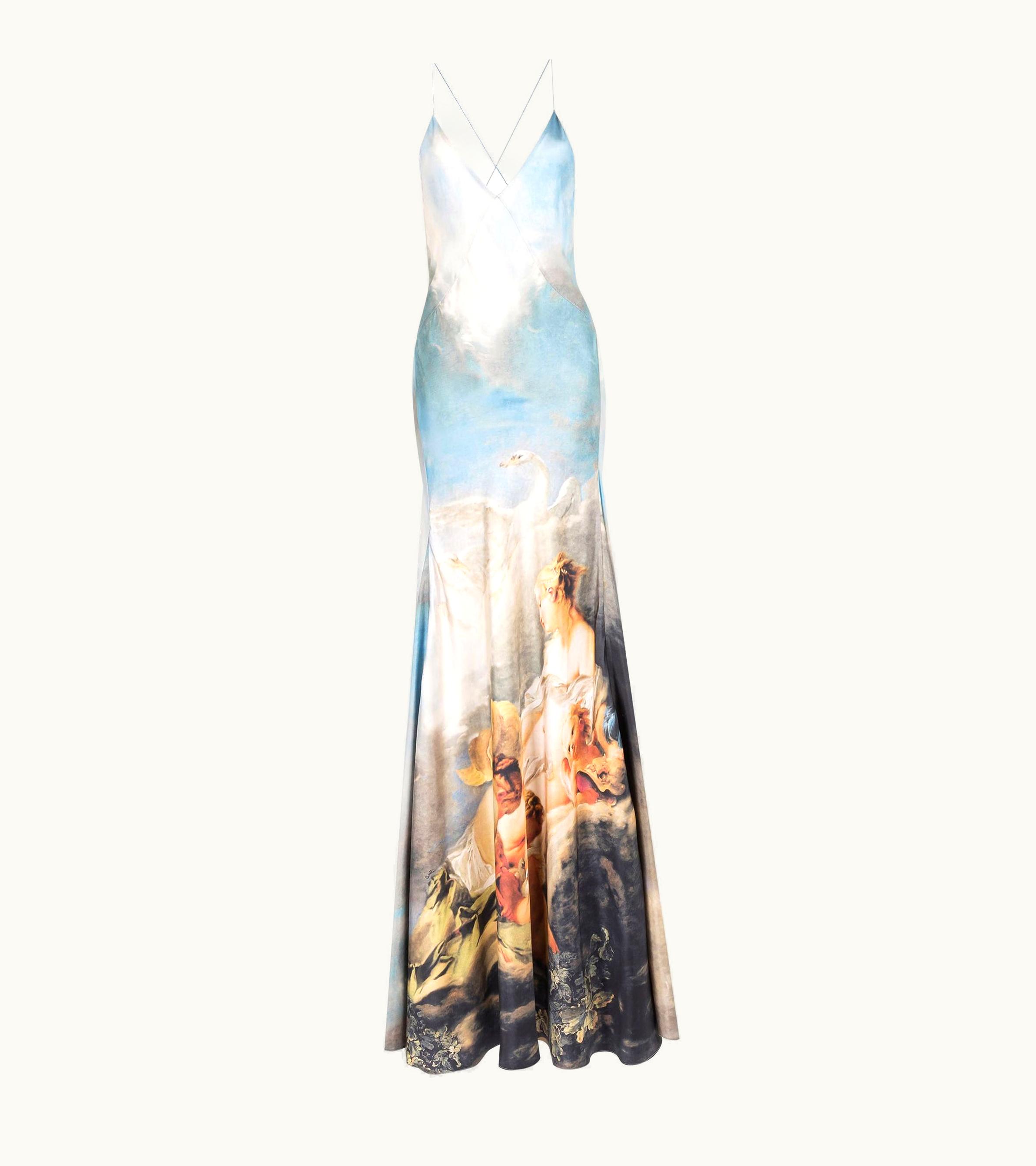 Roberto Cavalli Roberto Cavalli Painting-Print Silk Maxi Dress Light Blue