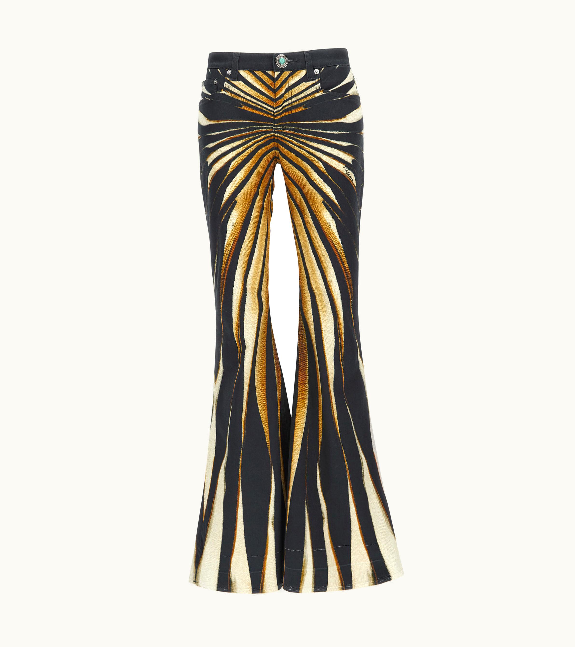 Roberto Cavalli Roberto Cavalli Flared Jeans With Ray Of Gold Print Gold