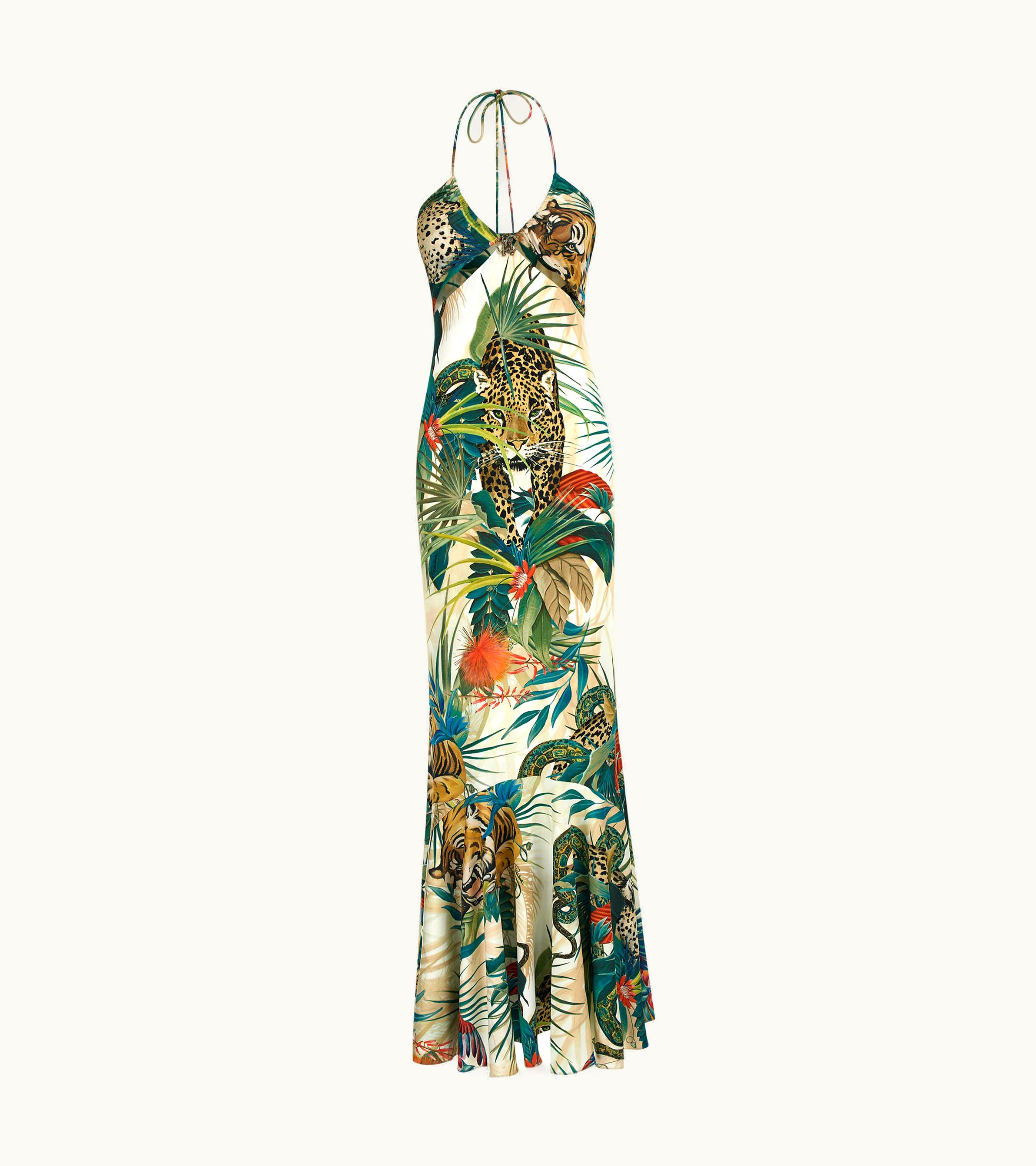 Roberto Cavalli Roberto Cavalli Off-shoulder Dress With Jungle Print Green